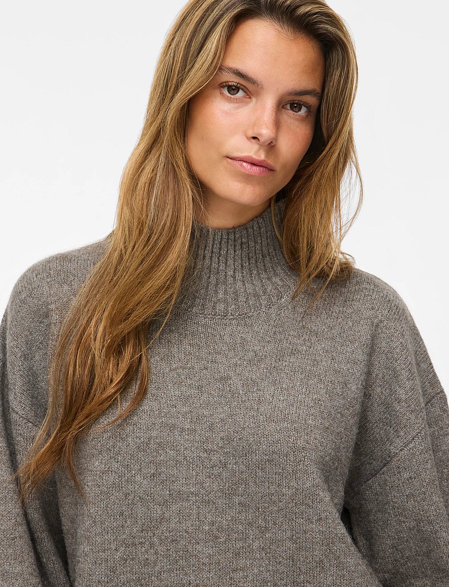 Vila - VISIA L/S HIGH NECK KNIT PULLOVER-NOOS - kampsunid - falcon - 5