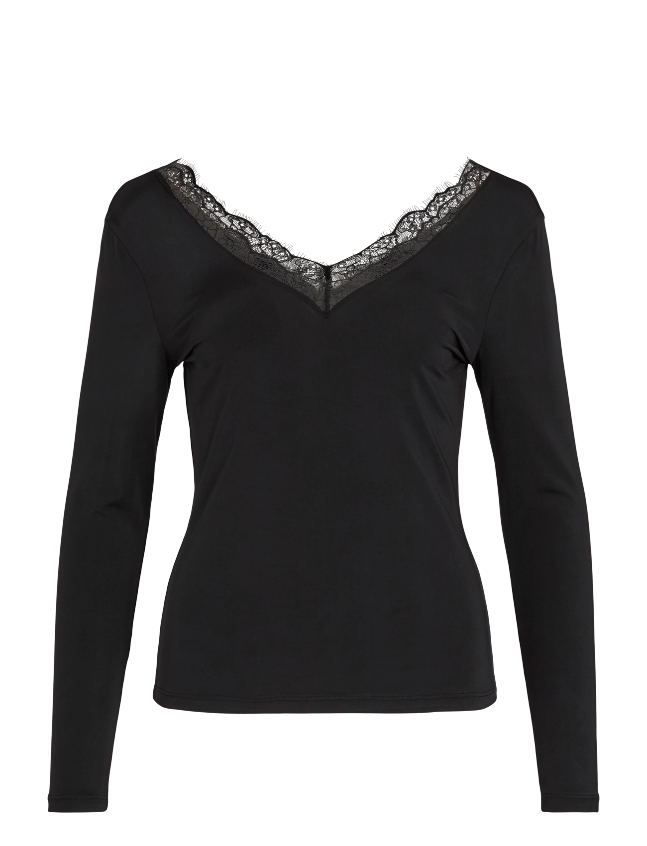 Vila VILEOA L/S LACE V-NECK TOP/KA - Langärmlige Tops - BLACK / black