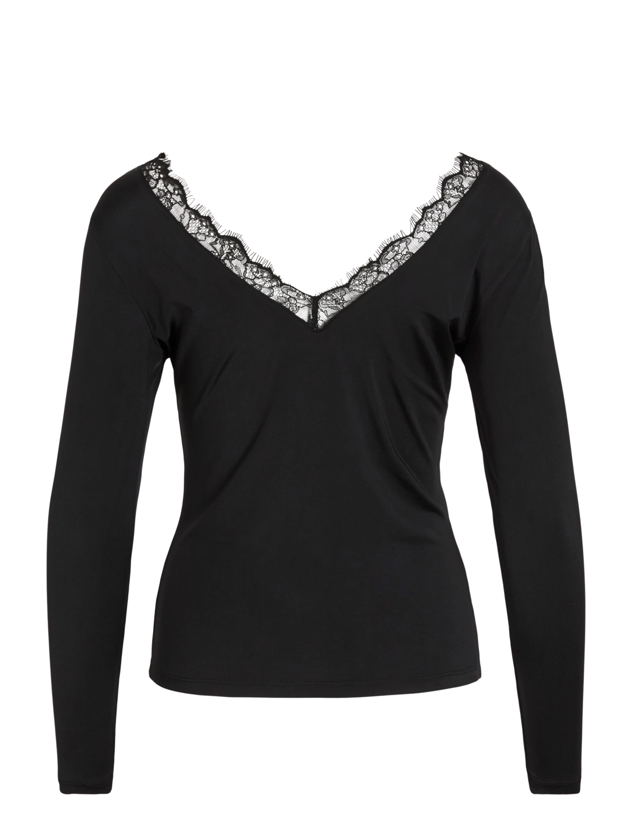 Vila - VILEOA L/S LACE V-NECK TOP/KA - langärmlige tops - black - 1