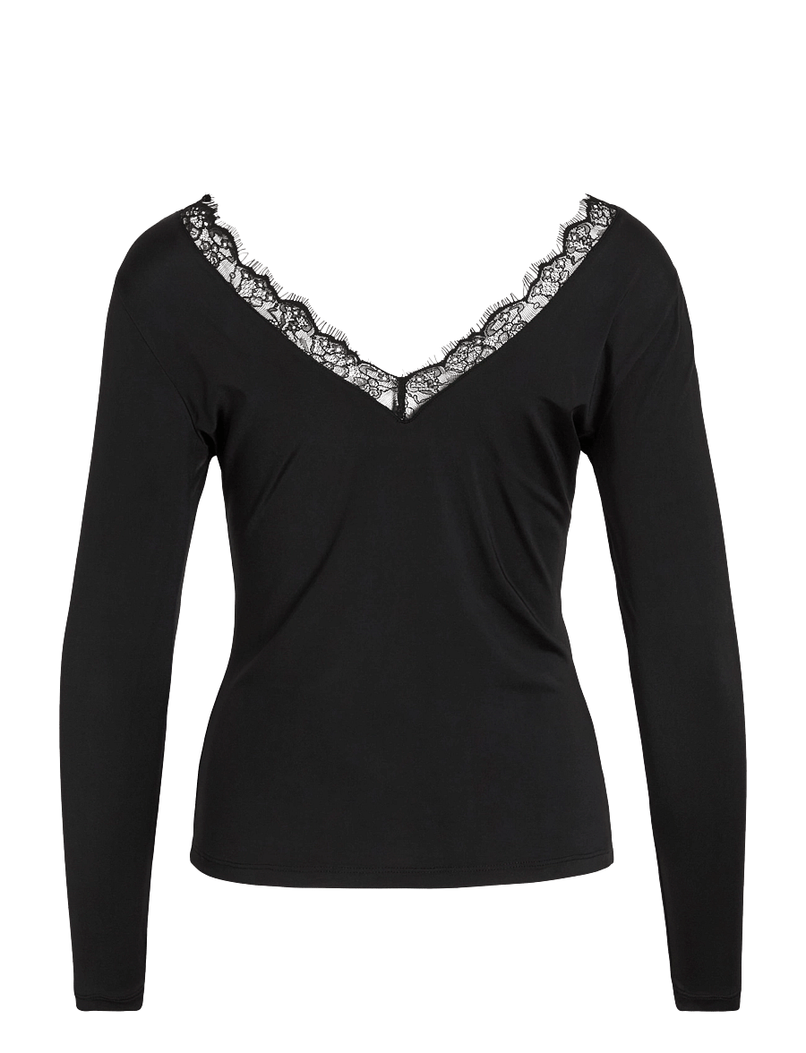 Vila - VILEOA L/S LACE V-NECK TOP/KA - langärmlige tops - black - 1