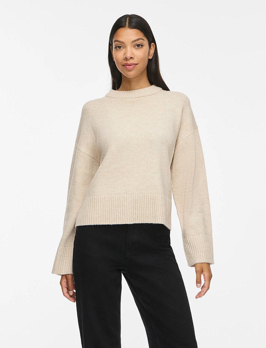 Vila - VISIA L/S O-NECK KNIT PULLOVER - kampsunid - birch - 0