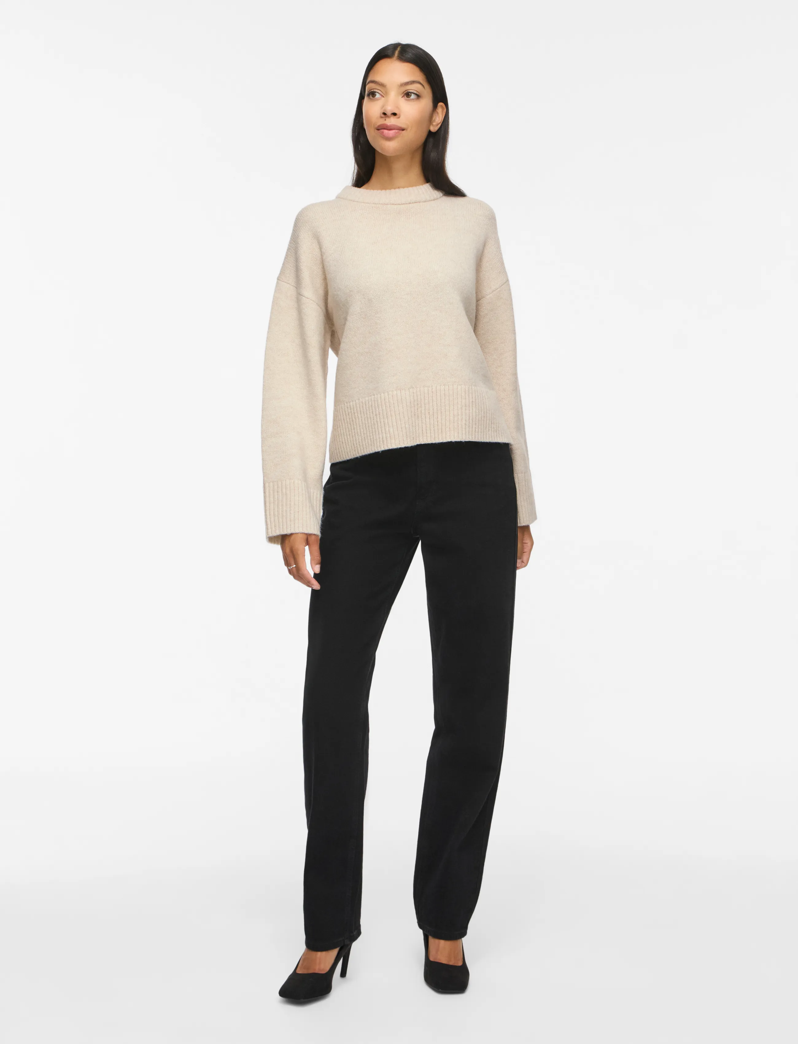 Vila - VISIA L/S O-NECK KNIT PULLOVER - kampsunid - birch - 4