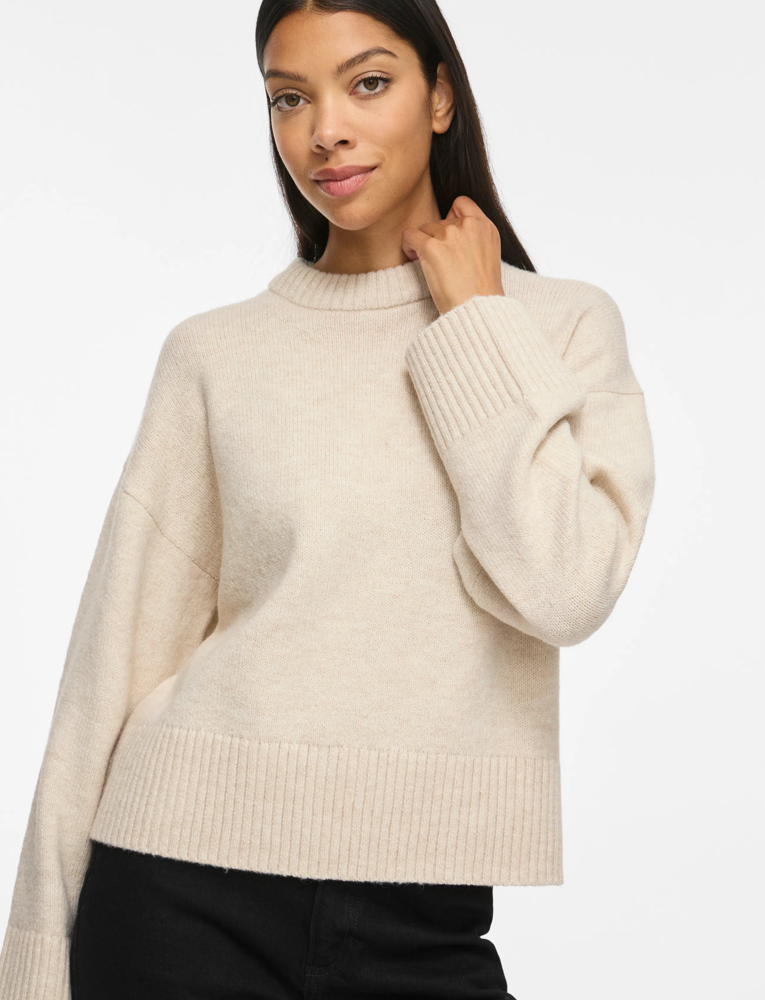 Vila - VISIA L/S O-NECK KNIT PULLOVER - kampsunid - birch - 5