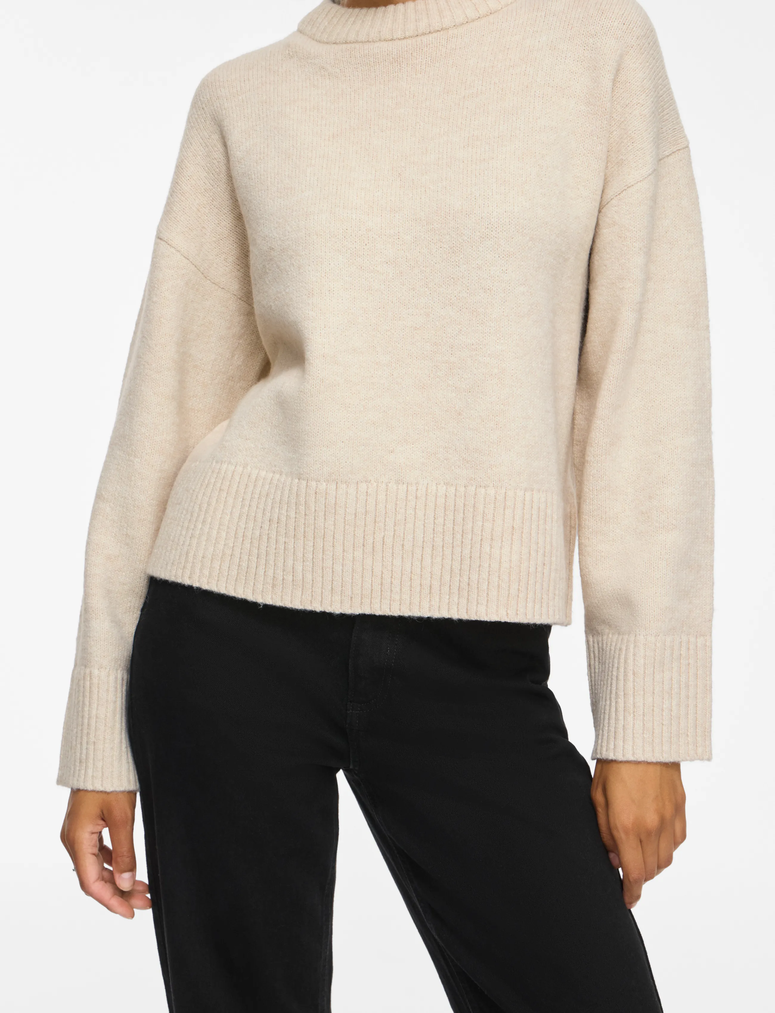 Vila VISIA L/S O-NECK KNIT PULLOVER - Fødselsdag - BIRCH / cream