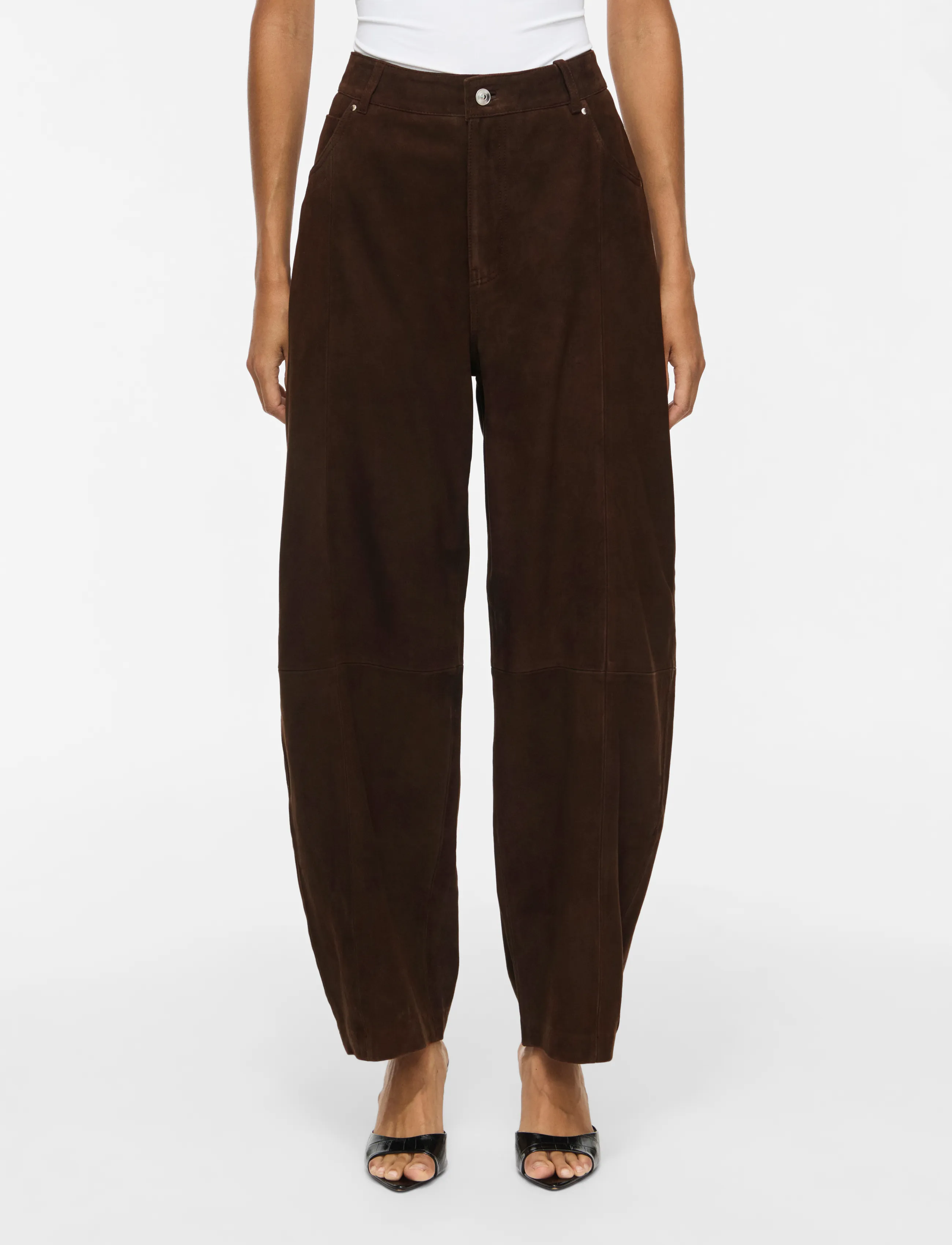 Vila Viida Barrel Hw Pants/1/Ka, 36, Trousers, Braun - Leather Leggings-trousers, Frauen