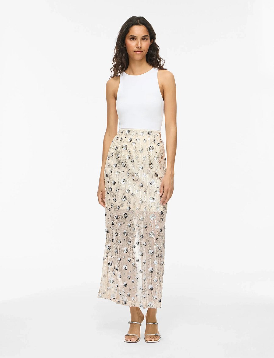 Vila - VIISILD HW SEQUINS SKIRT - sequin skirts - birch - 4