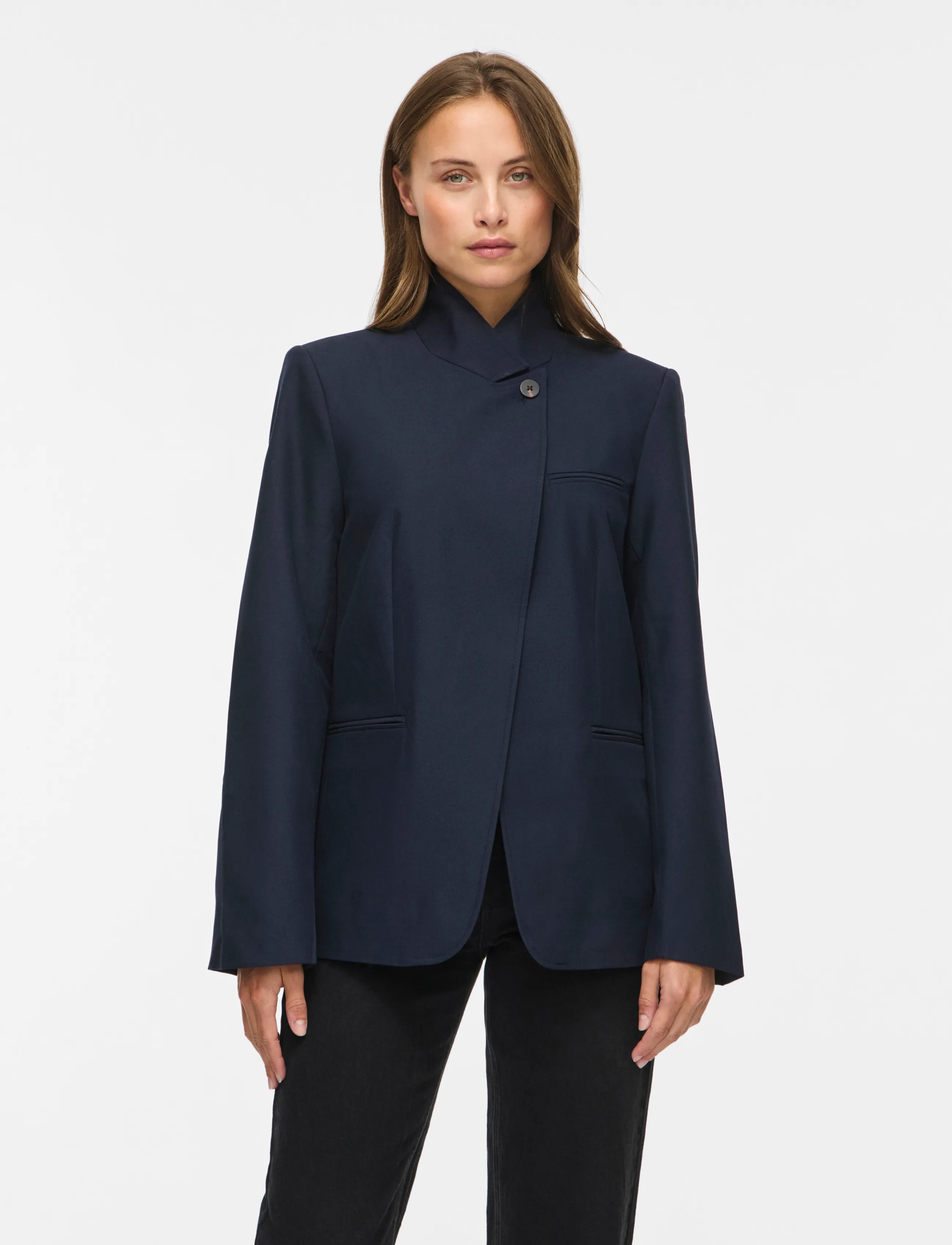 Vila Vibeata L/S Blazer, Kvinder, Standkrave Blazer, Navy, Str: 34