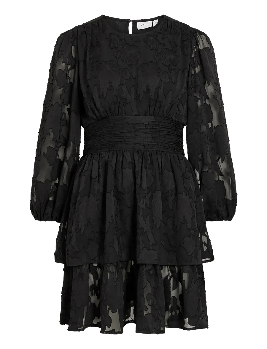 Vila - VIRINDA L/S SHORT DRESS/DC/LN - festkjoler - black beauty - 0