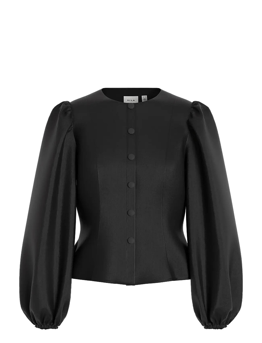 Vila - VISHINA L/S O-NECK SHAPED TOP/PTY/KA - langærmede bluser - black - 0