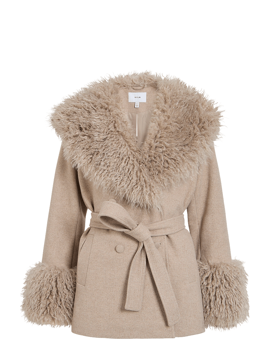 Vila - VIBALOU L/S SHORT COAT/KA - faux fur jakker - natural melange - 1