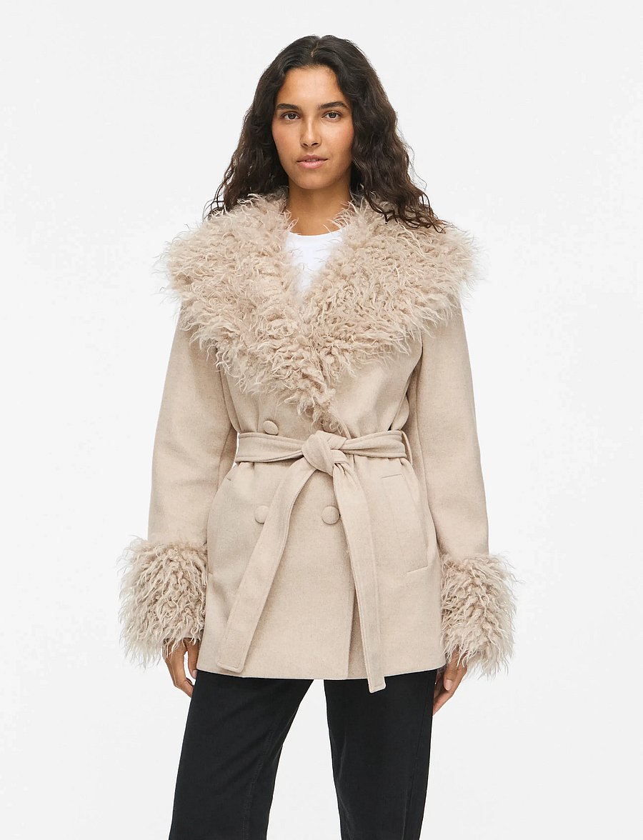Vila - VIBALOU L/S SHORT COAT/KA - faux fur jakker - natural melange - 0