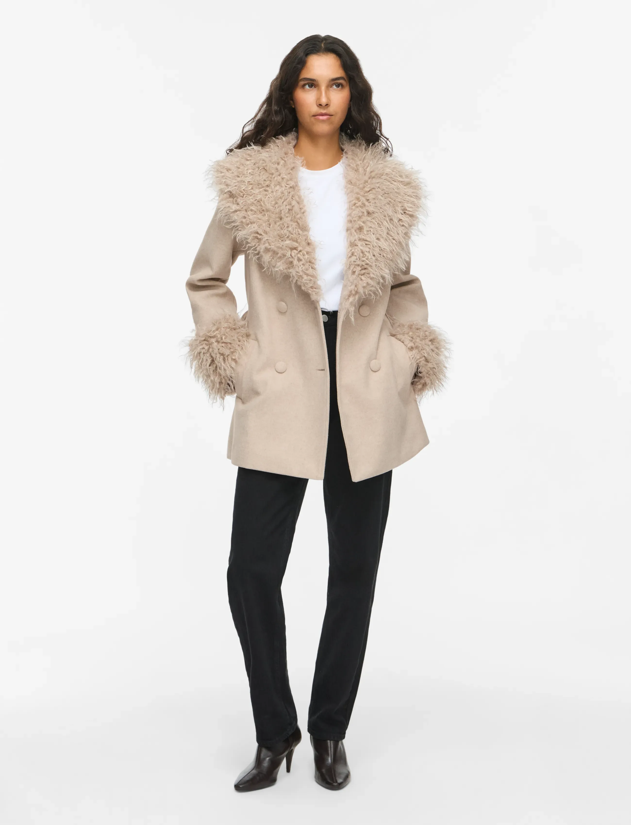 Vila - VIBALOU L/S SHORT COAT/KA - natural melange - 4