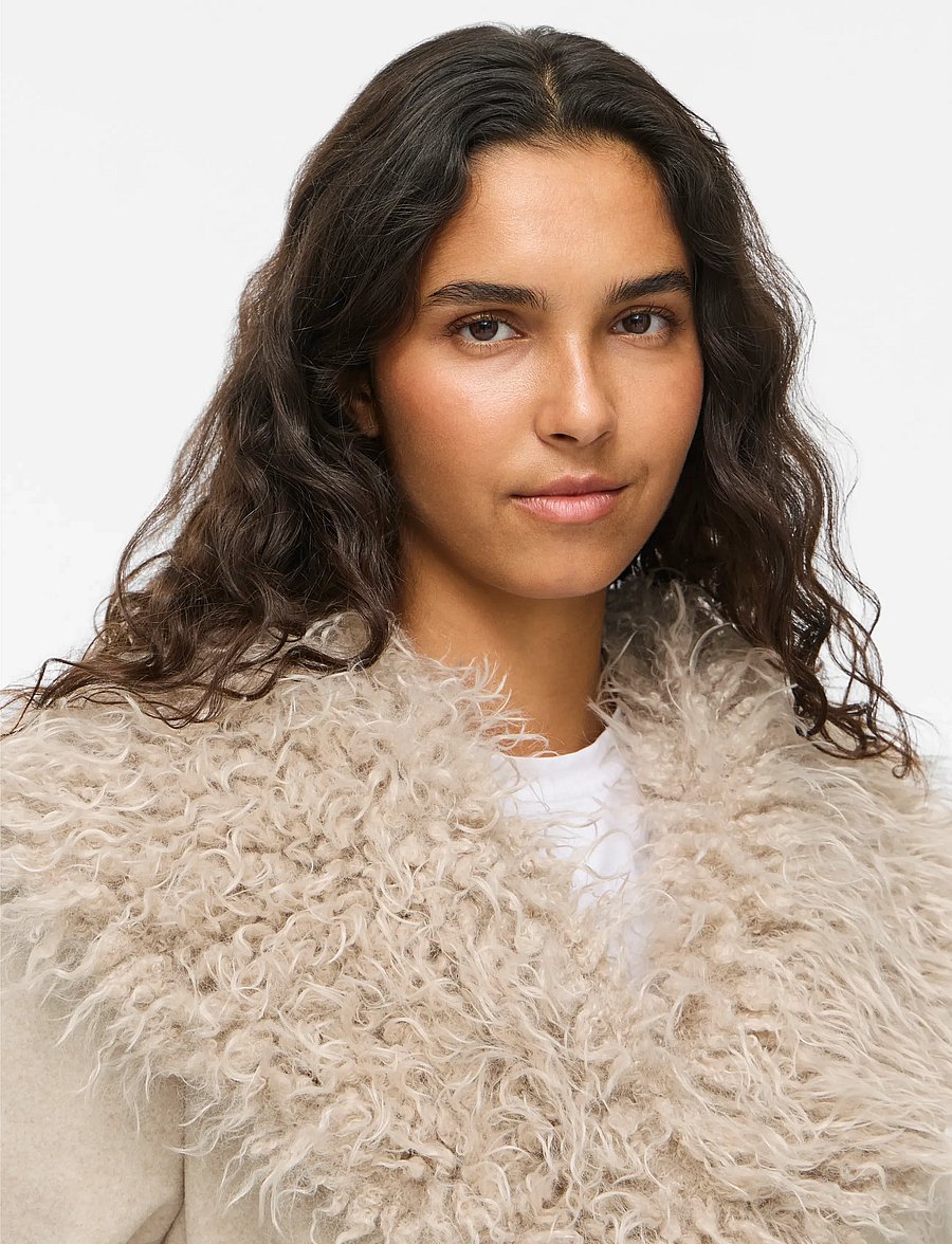 Vila - VIBALOU L/S SHORT COAT/KA - faux fur jakker - natural melange - 5