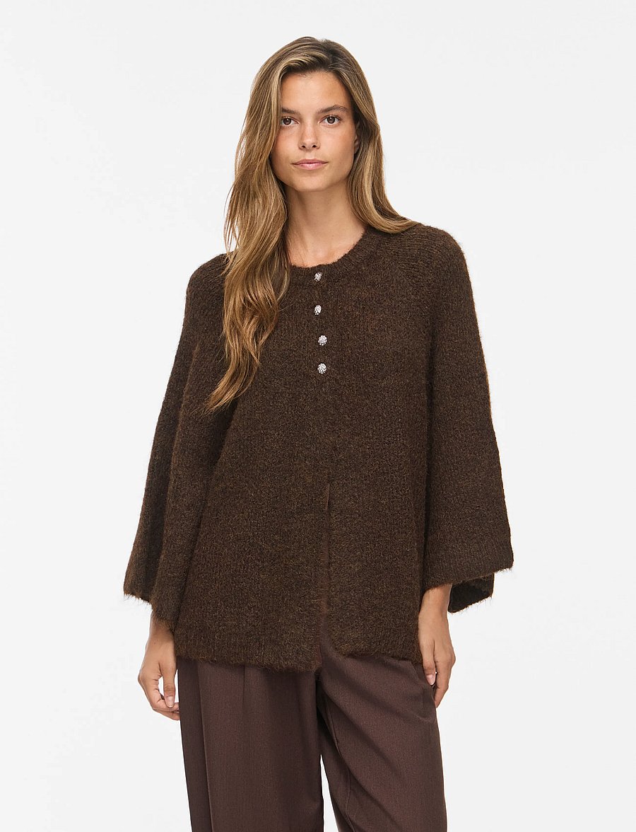 Vila - VIBOWS 3/4 KNIT CARDIGAN/LN/1 - koftor - coffee bean - 0