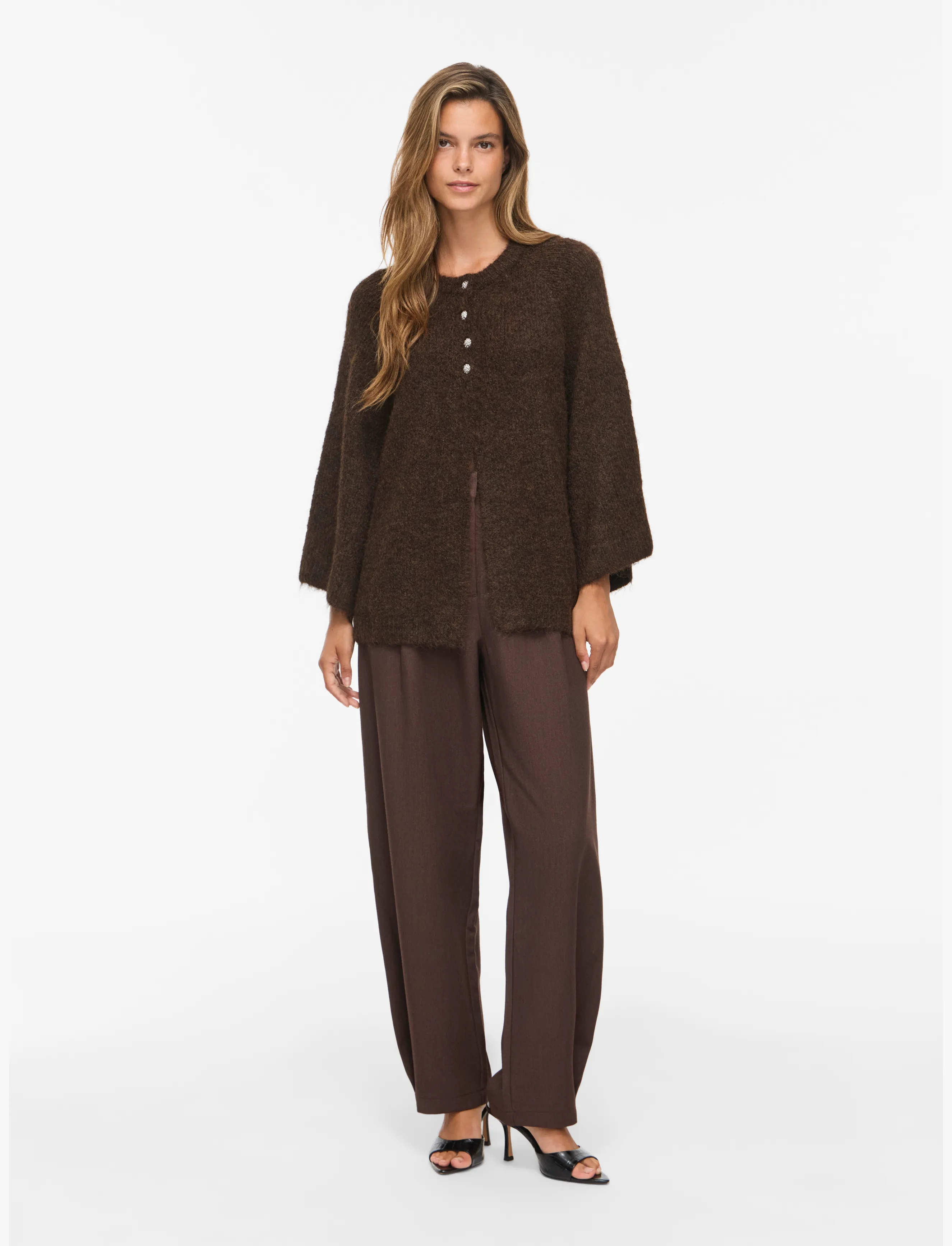 Vila - VIBOWS 3/4 KNIT CARDIGAN/LN/1 - koftor - coffee bean - 4