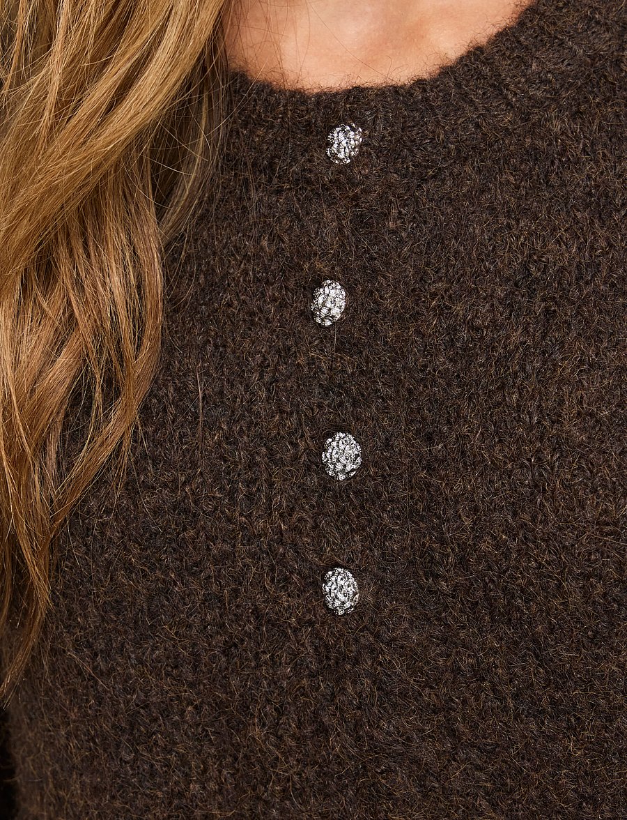Vila - VIBOWS 3/4 KNIT CARDIGAN/LN/1 - koftor - coffee bean - 5
