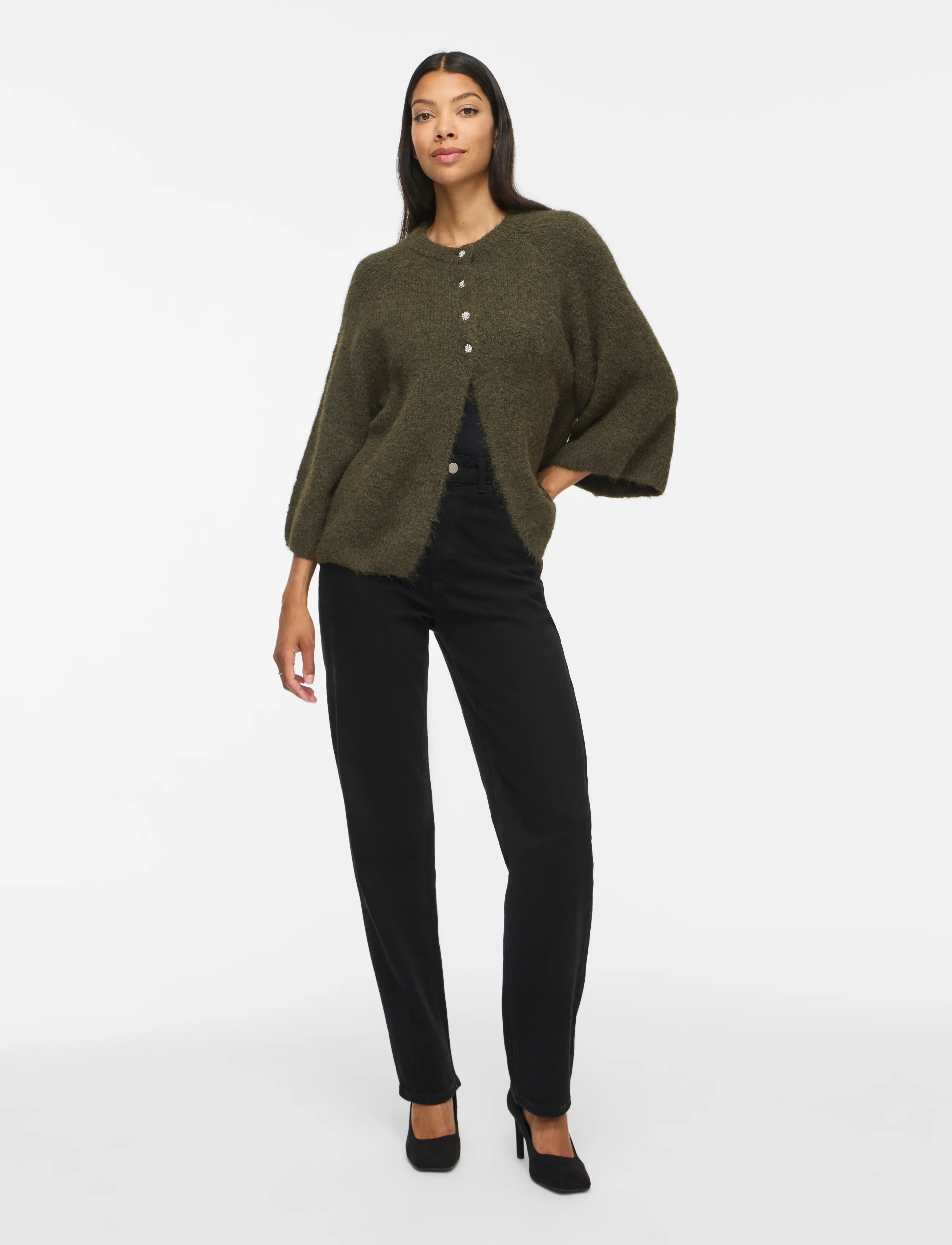 Vila - VIBOWS 3/4 KNIT CARDIGAN/LN/1 - forest night - 4