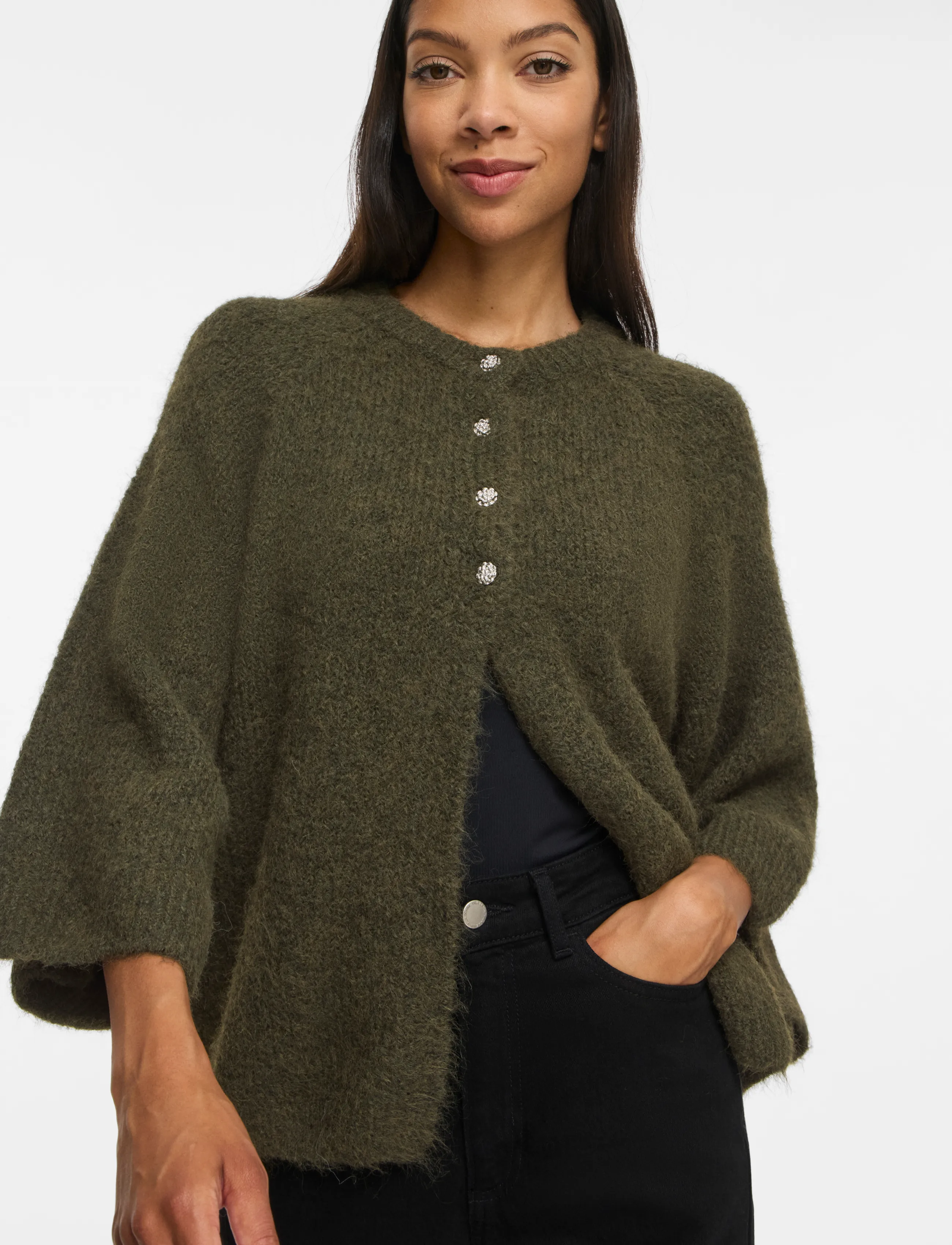Vila - VIBOWS 3/4 KNIT CARDIGAN/LN/1 - forest night - 5