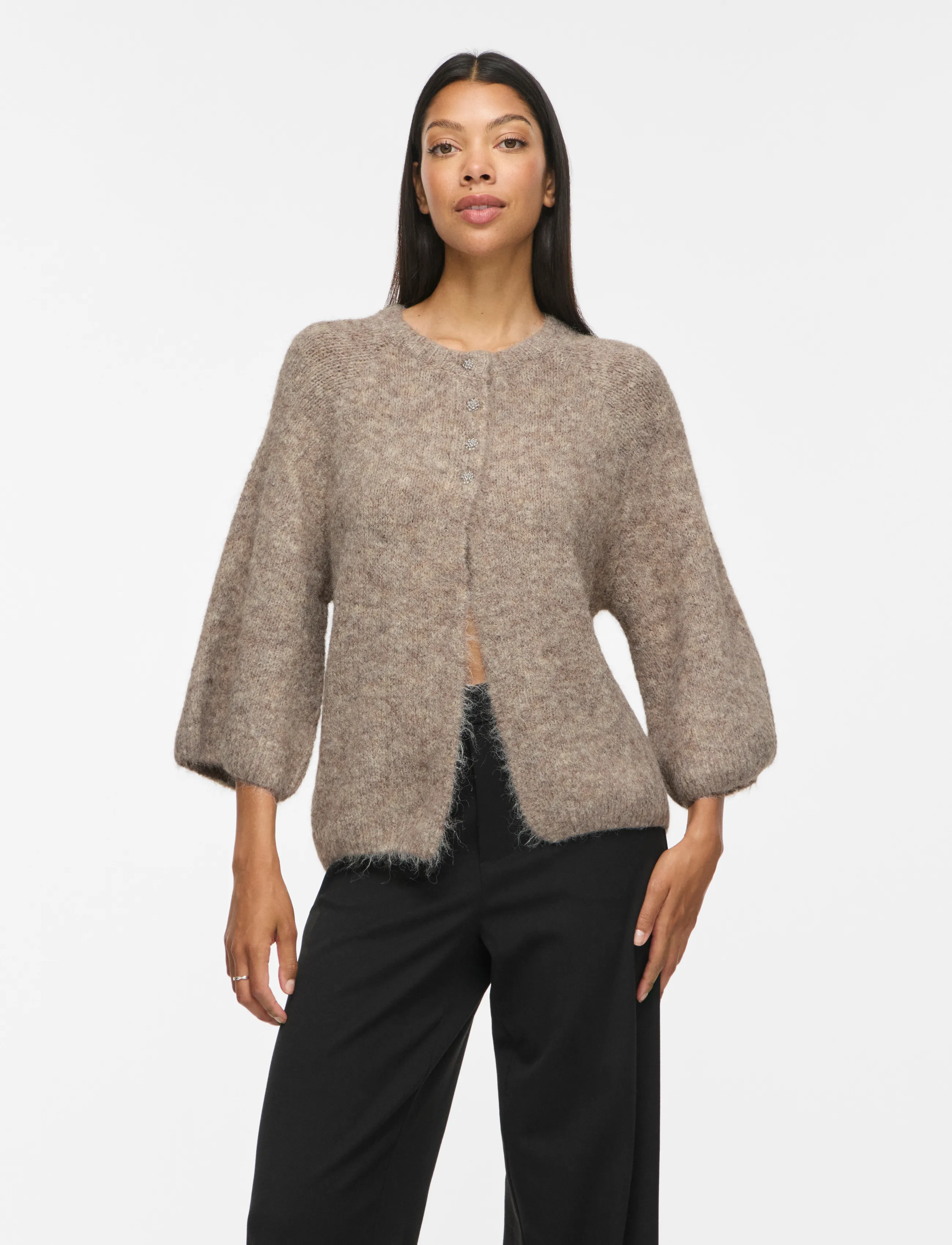 Vila Vibows 3/4 Knit Cardigan/Ln/1, S, Knitwear, Beige - Cardigans, Frauen