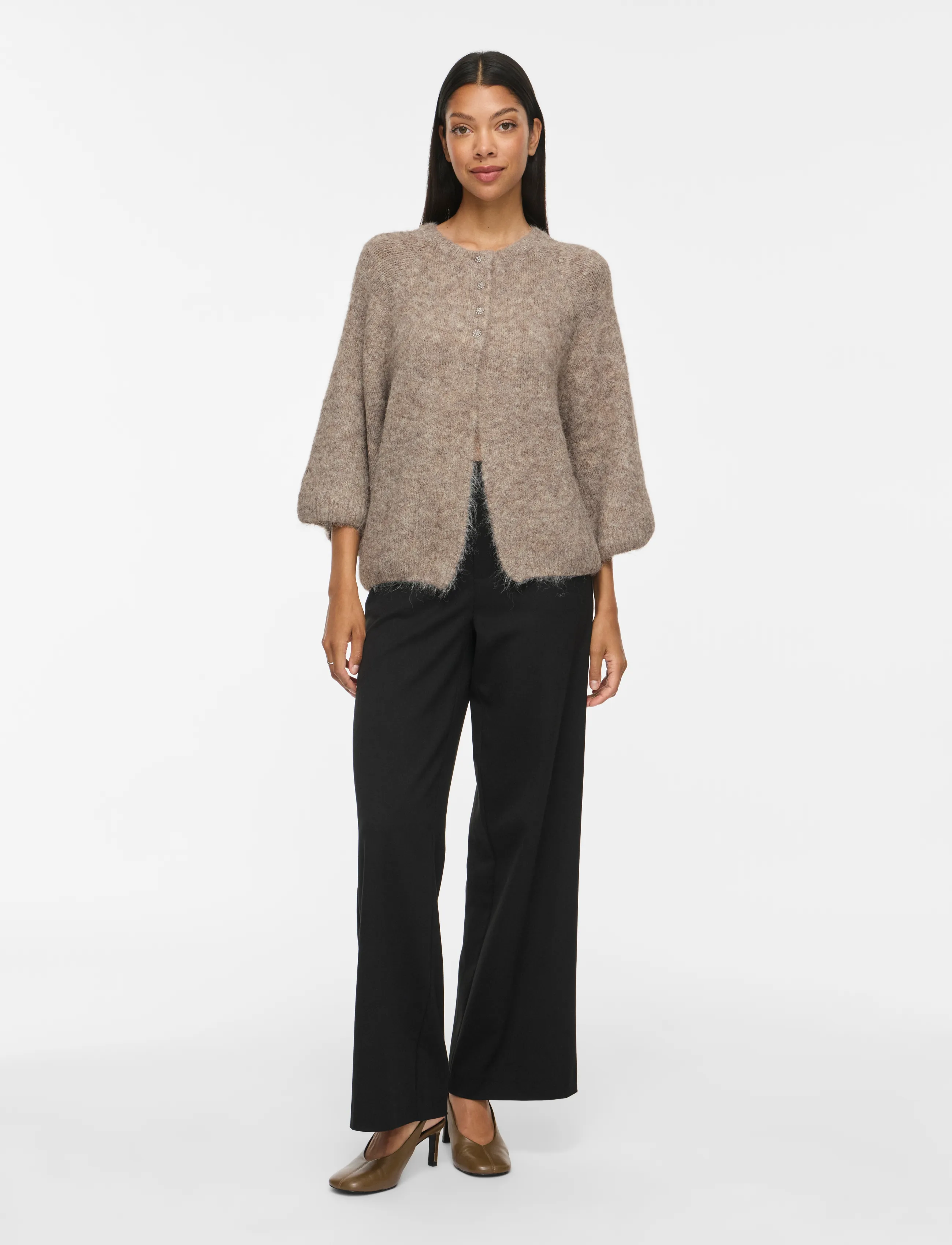 Vila - VIBOWS 3/4 KNIT CARDIGAN/LN/1 - cardigans - natural melange - 4