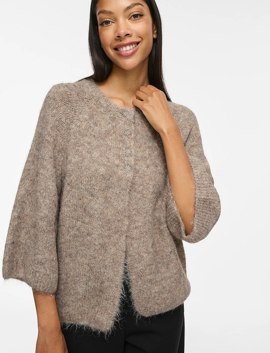 Vila - VIBOWS 3/4 KNIT CARDIGAN/LN/1 - cardigans - natural melange - 5