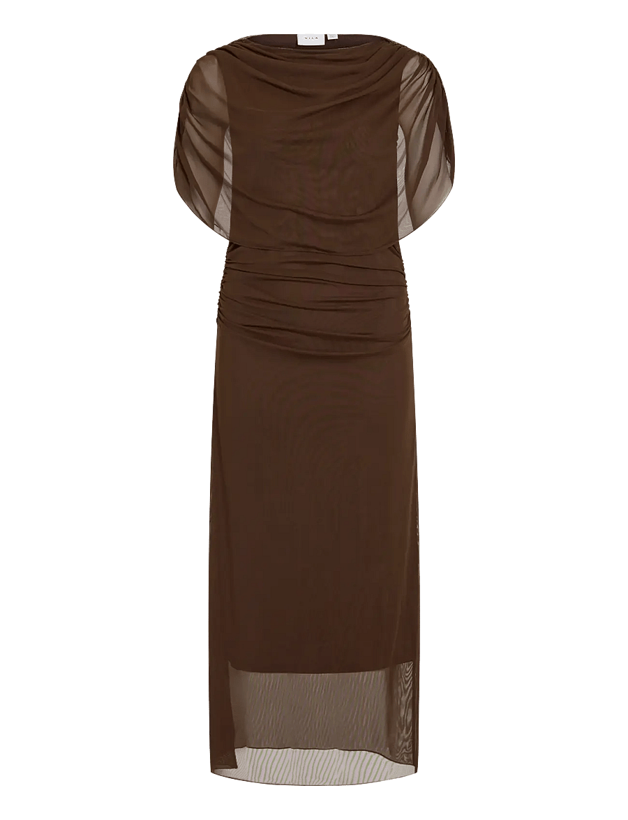 Vila - VILISSY MESH ANKLE DRESS - maxi kjoler - coffee bean - 0
