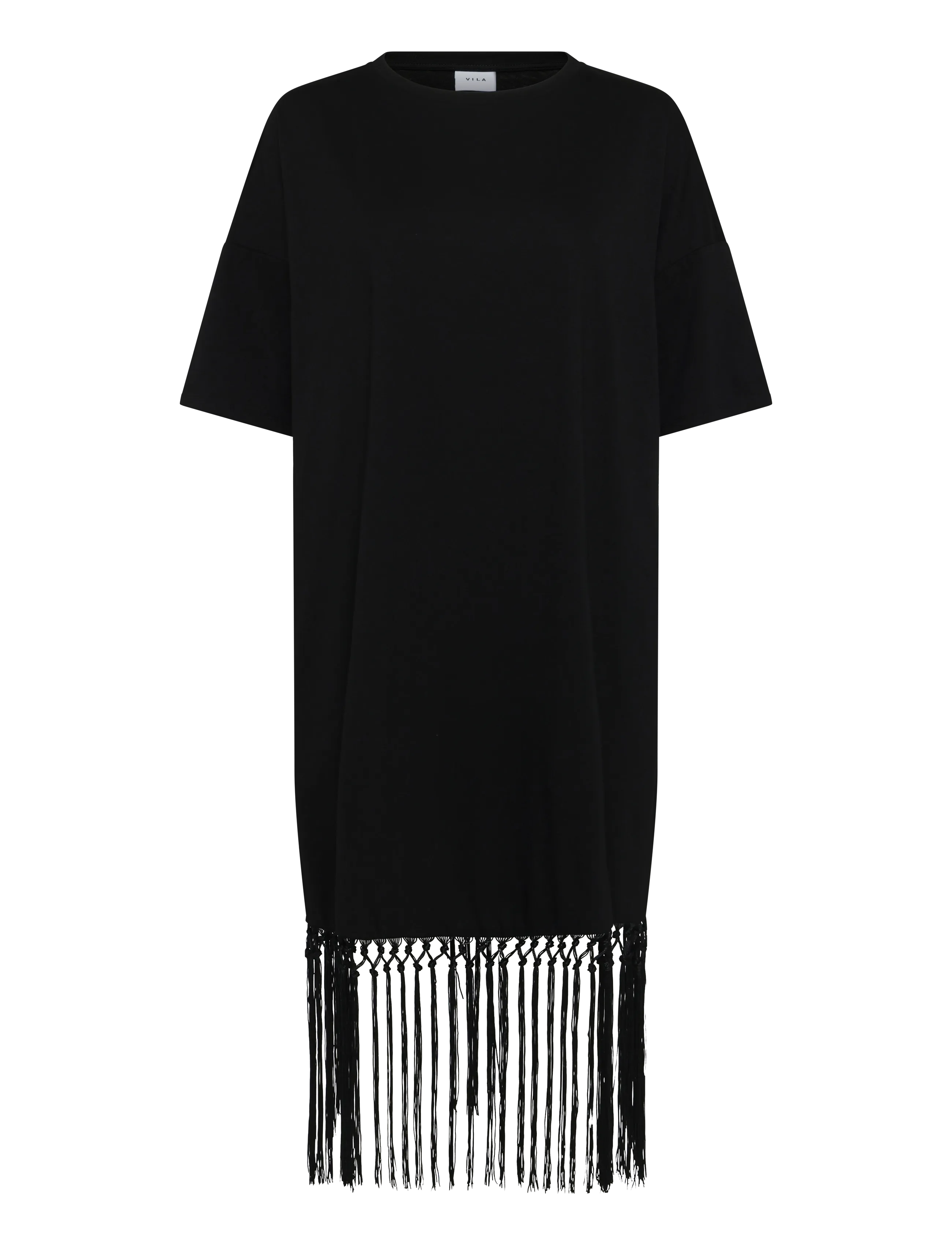 Vila Vikata 2/4 Oversize Fringe Dress, Kvinder, Oversize Frynse T-Shirt Kjole, Sort, Str: M