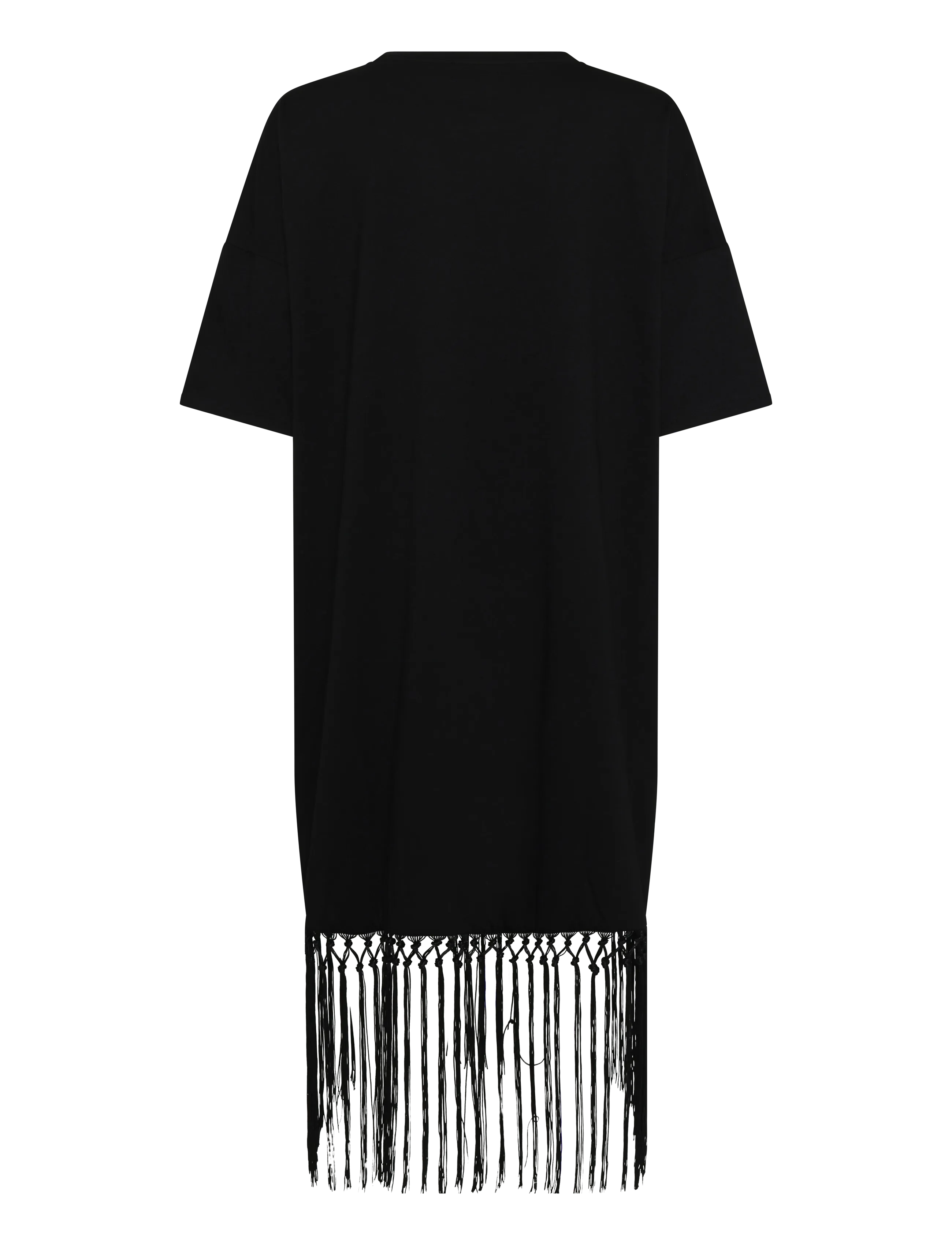 Vila - VIKATA 2/4 OVERSIZE FRINGE DRESS - t-shirt-kleider - black - 1