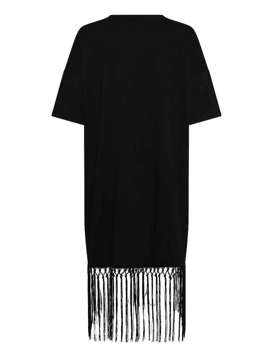 Vila - VIKATA 2/4 OVERSIZE FRINGE DRESS - t-shirt-kleider - black - 1