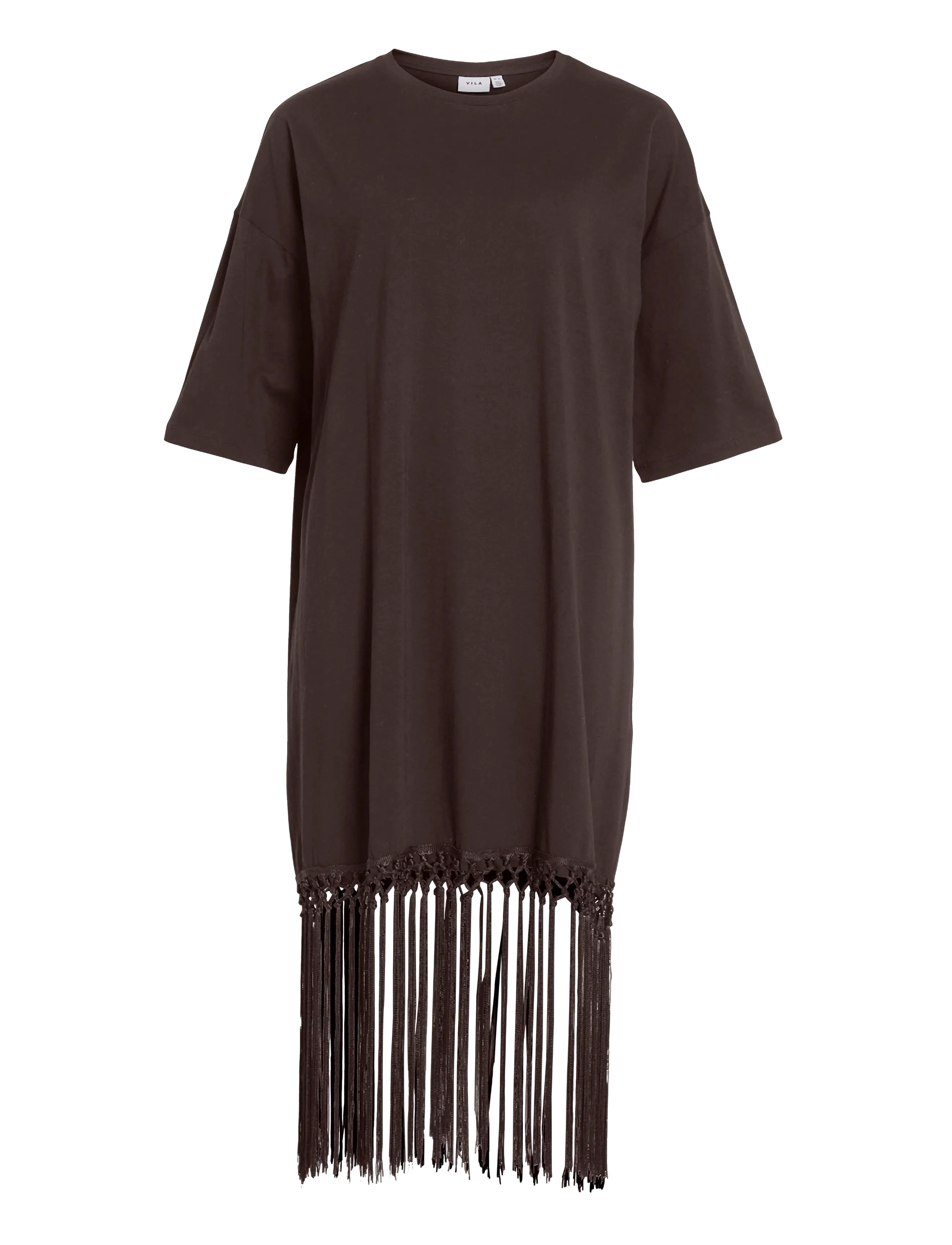 Vila Vikata 2/4 Oversize Fringe Dress, XXL, Brown, Kjoler > Knælange Og Midi, Dame