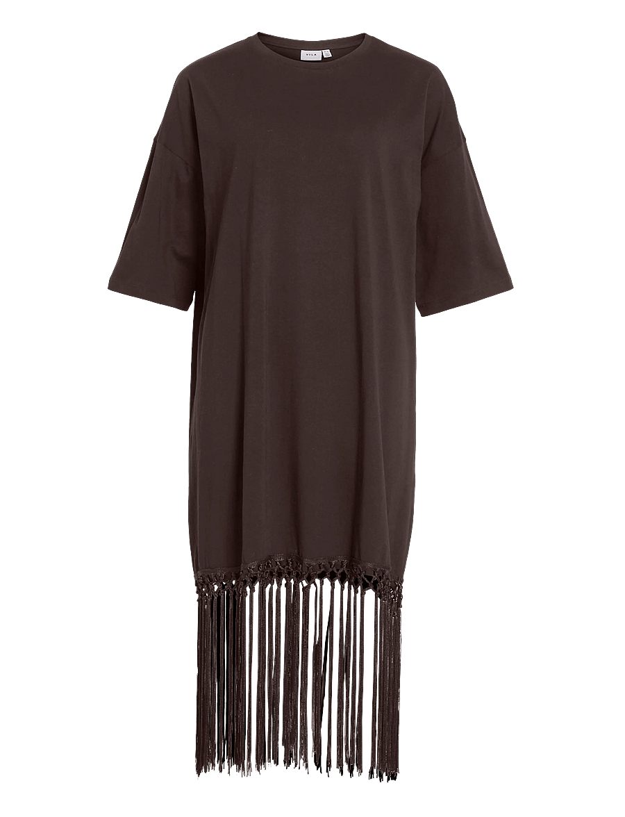 Vila - VIKATA 2/4 OVERSIZE FRINGE DRESS - coffee bean - 0