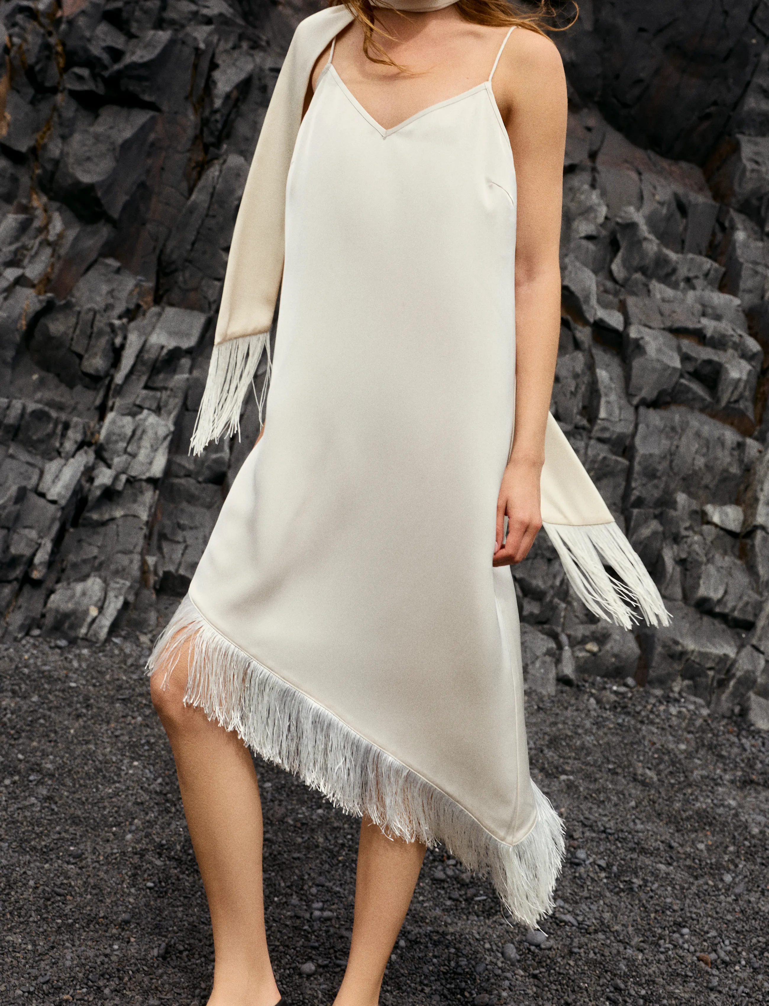 Vila Vierum Fringes Slip Dress, 40, Cream, Kjoler > Kort Kjole, Dame