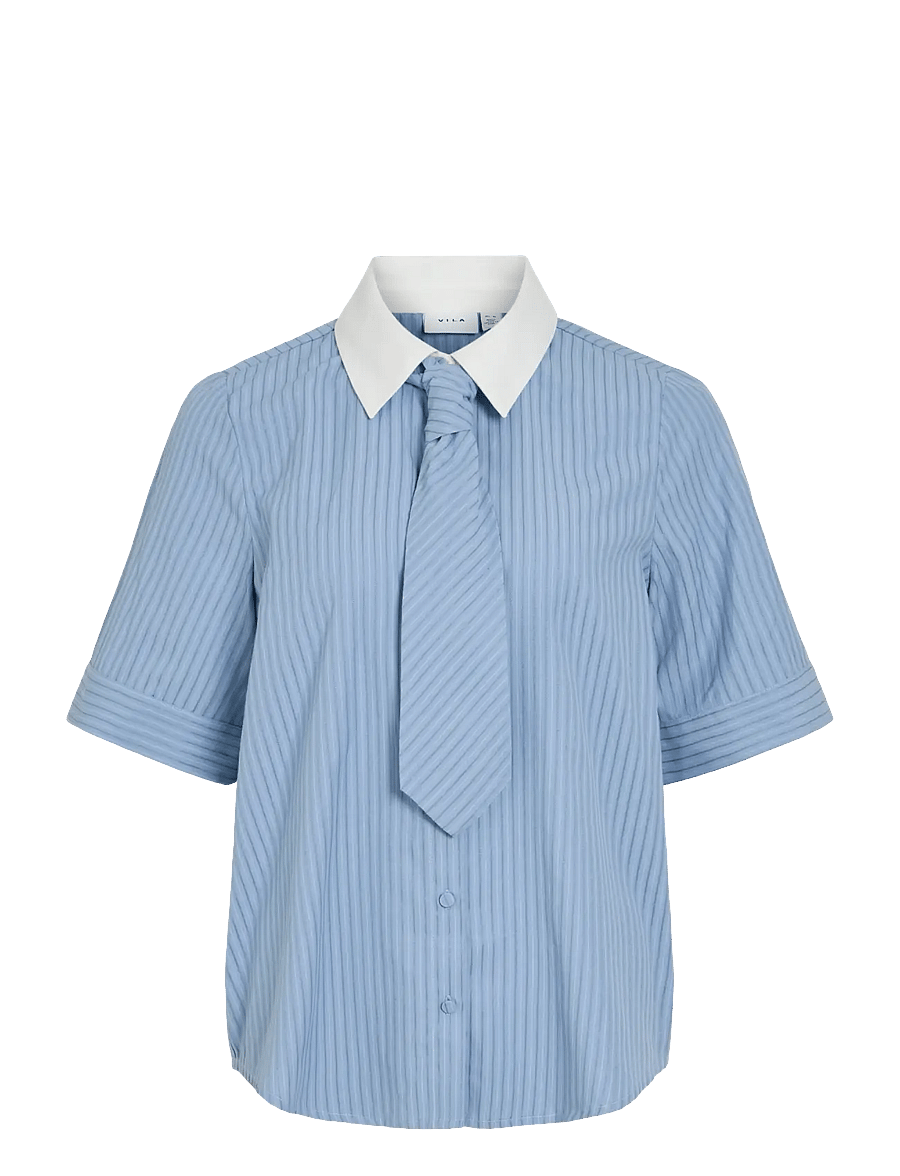 Vila - VILINNA 2/4 SHIRT W. TIE /LN - kortærmede skjorter - nantucket breeze - 0