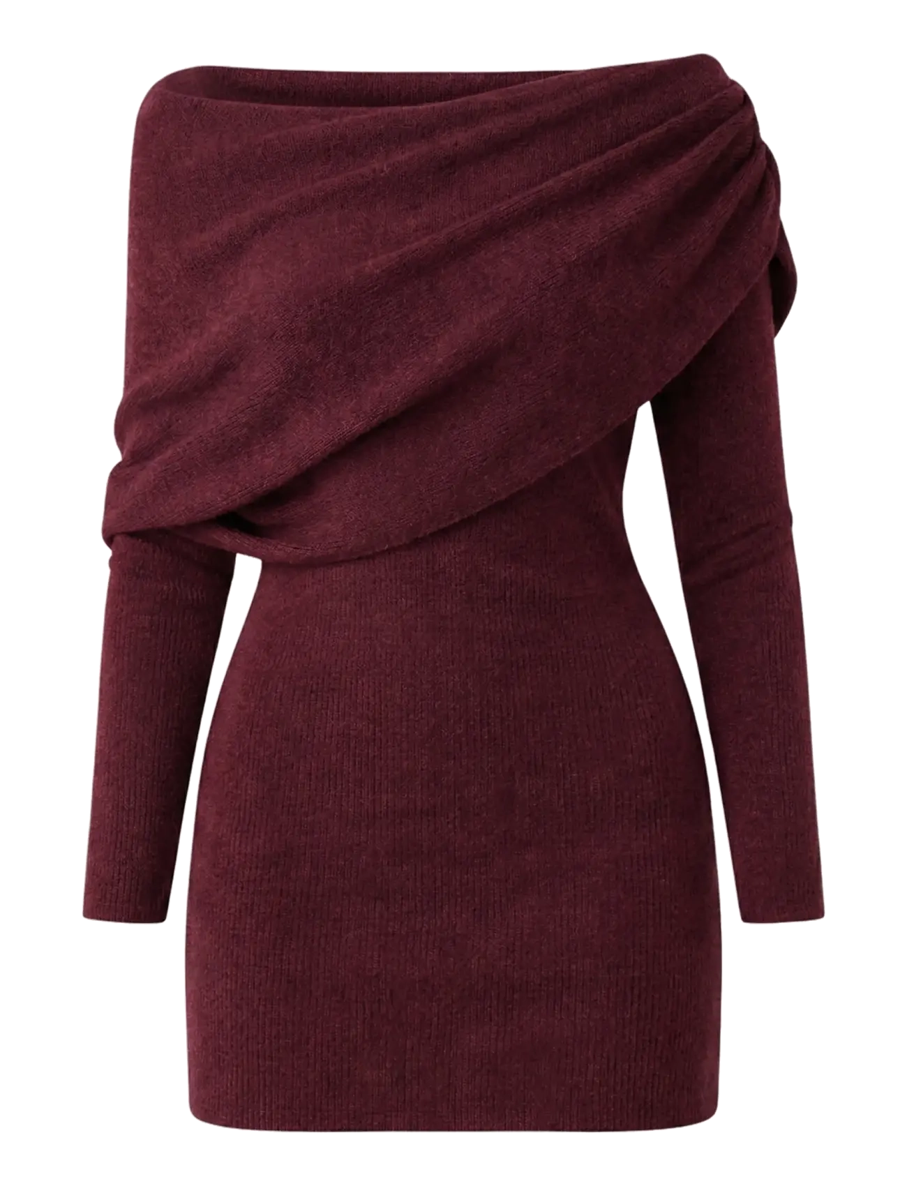 Vila VIROLFIE OFF SHOULDER MINI KNIT DRESS/KA - Igapäevane stiil - BURGUNDY / burgundy