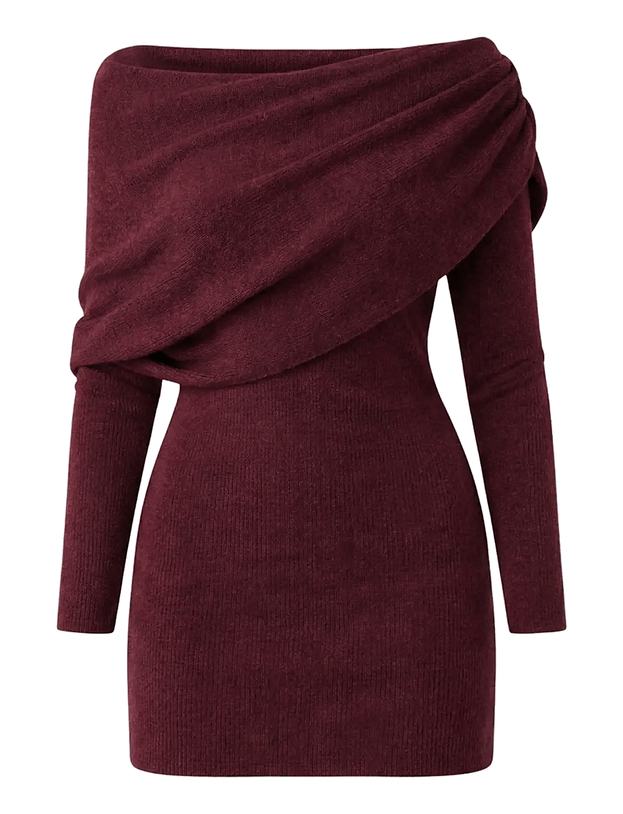 Vila - VIROLFIE OFF SHOULDER MINI KNIT DRESS/KA - burgundy - 0