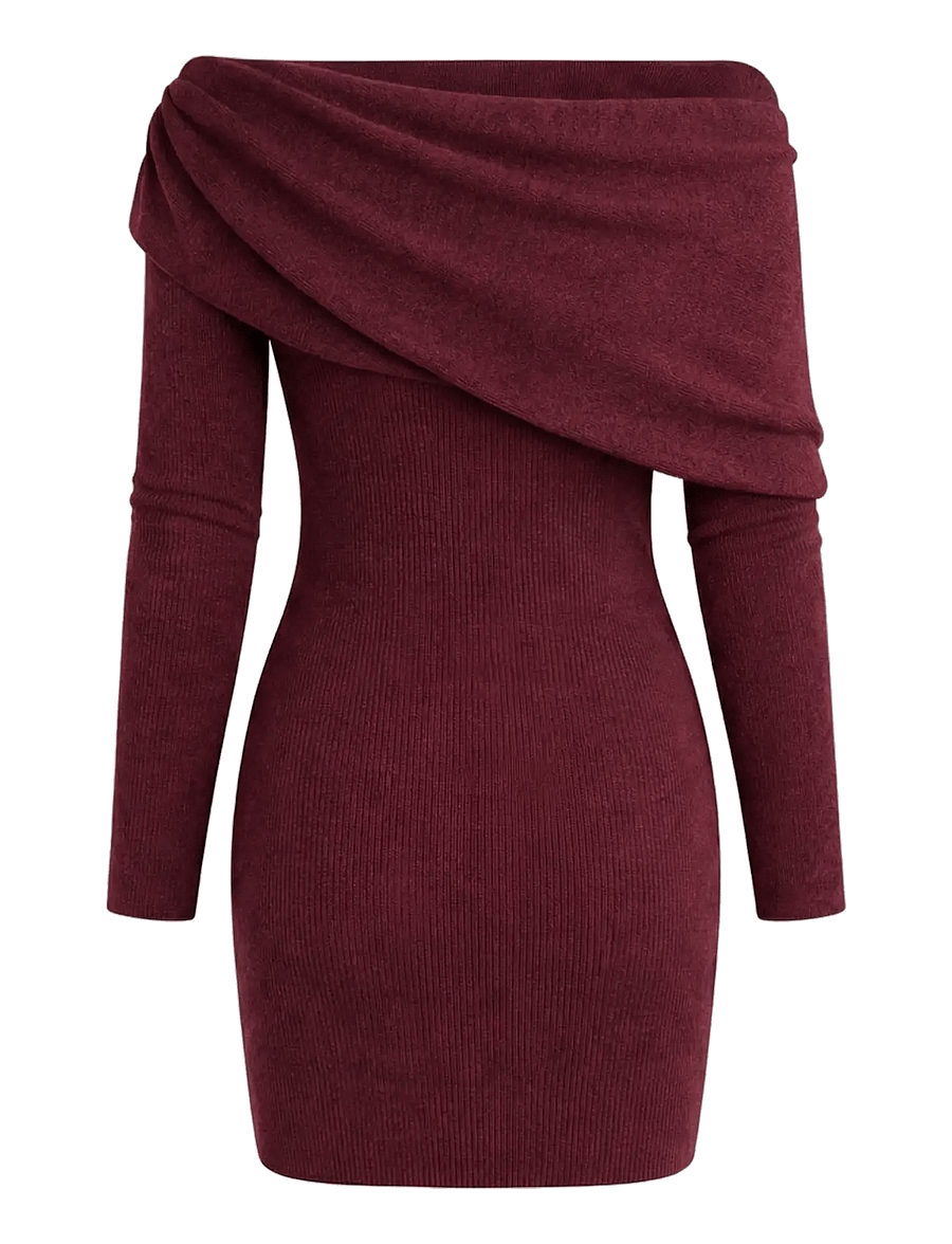 Vila - VIROLFIE OFF SHOULDER MINI KNIT DRESS/KA - burgundy - 1