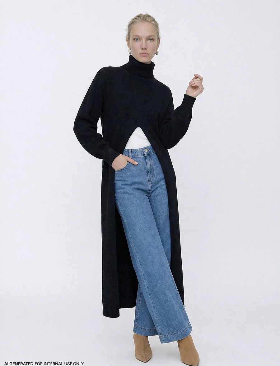 Vila - VIROLFIE LONG OPEN KNIT PULLOVER/KA - stickade tröjor - black - 1