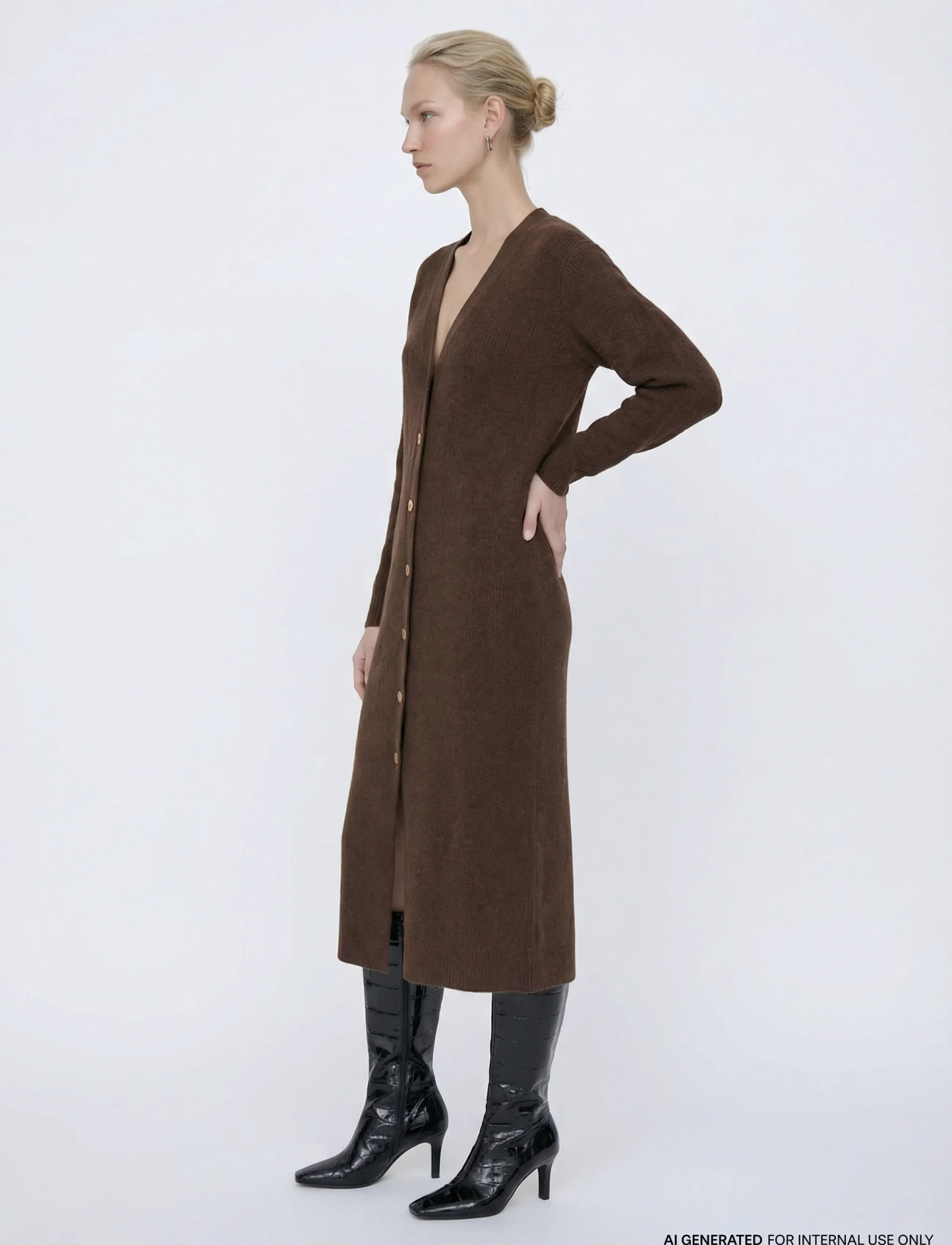 Vila - VIROLFIE L/S ANKLE KNIT DRESS/KA - knitted dresses - chocolate brown - 1
