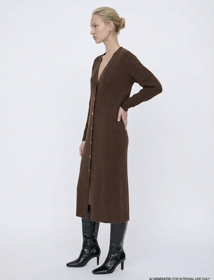 Vila - VIROLFIE L/S ANKLE KNIT DRESS/KA - knitted dresses - chocolate brown - 1