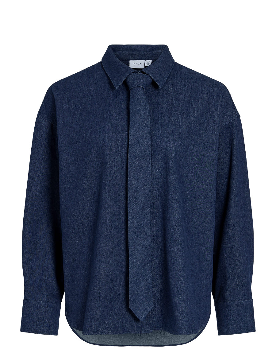 Vila - VIRALO L/S SHIRT W/ TIE - dark blue denim - 0