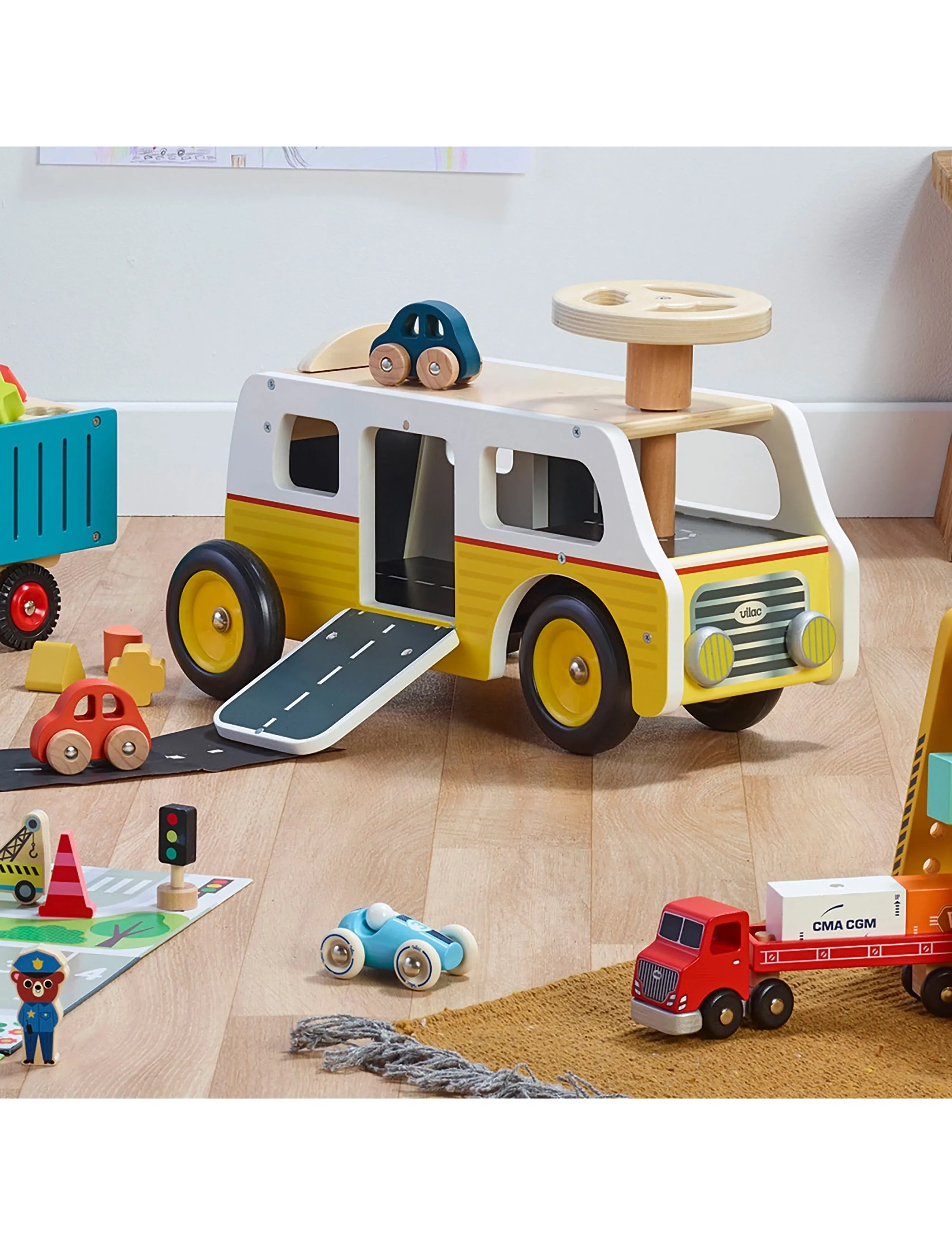 Vilac Ride-On Garage With 2 Cars, One Size, Spielzeug, Gelb - Motor Skills Kinder