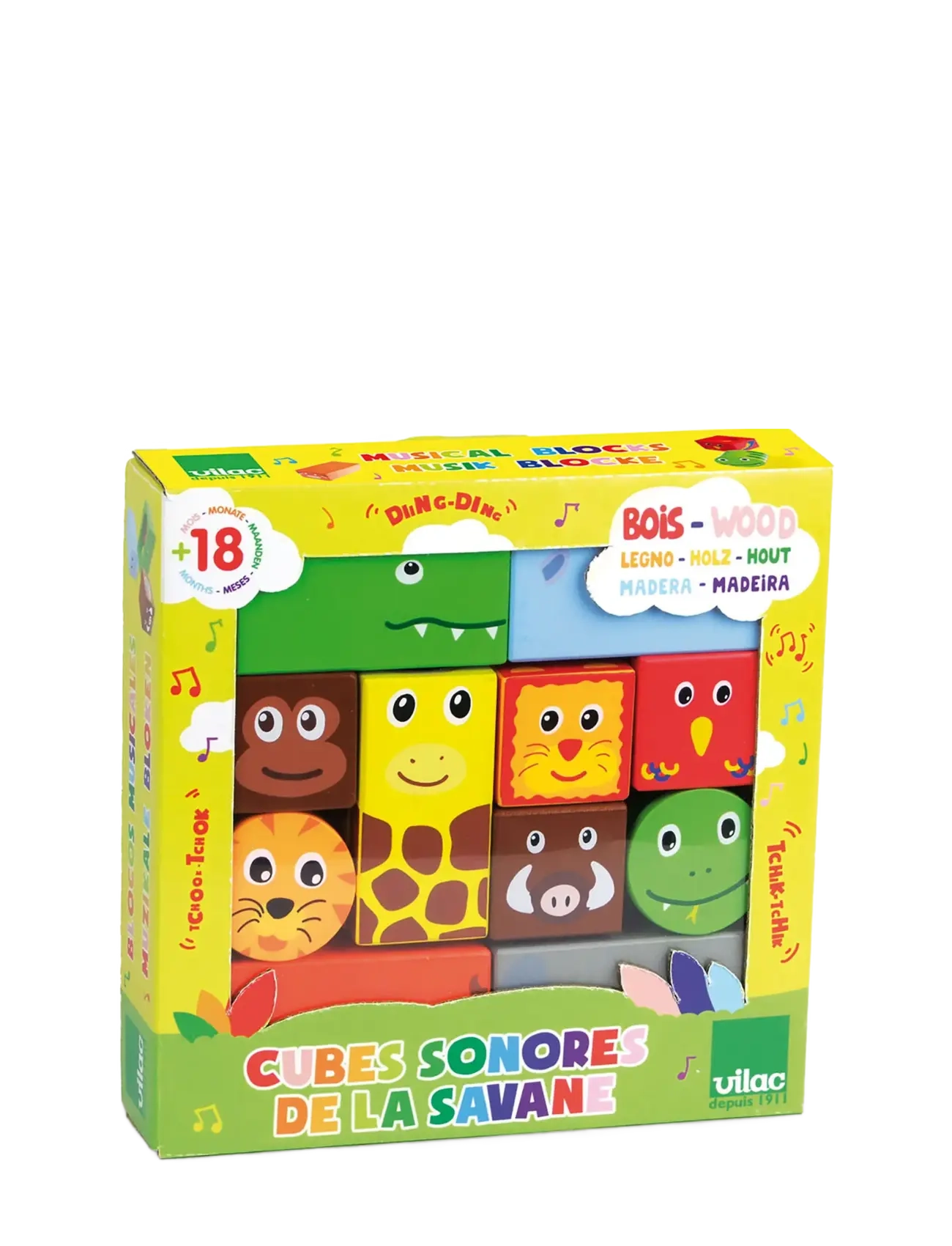 Vilac Savanna Musical Blocks, One Size, Educational Spielzeug, Mehrfarbig/gemustert - Stackable Kinder