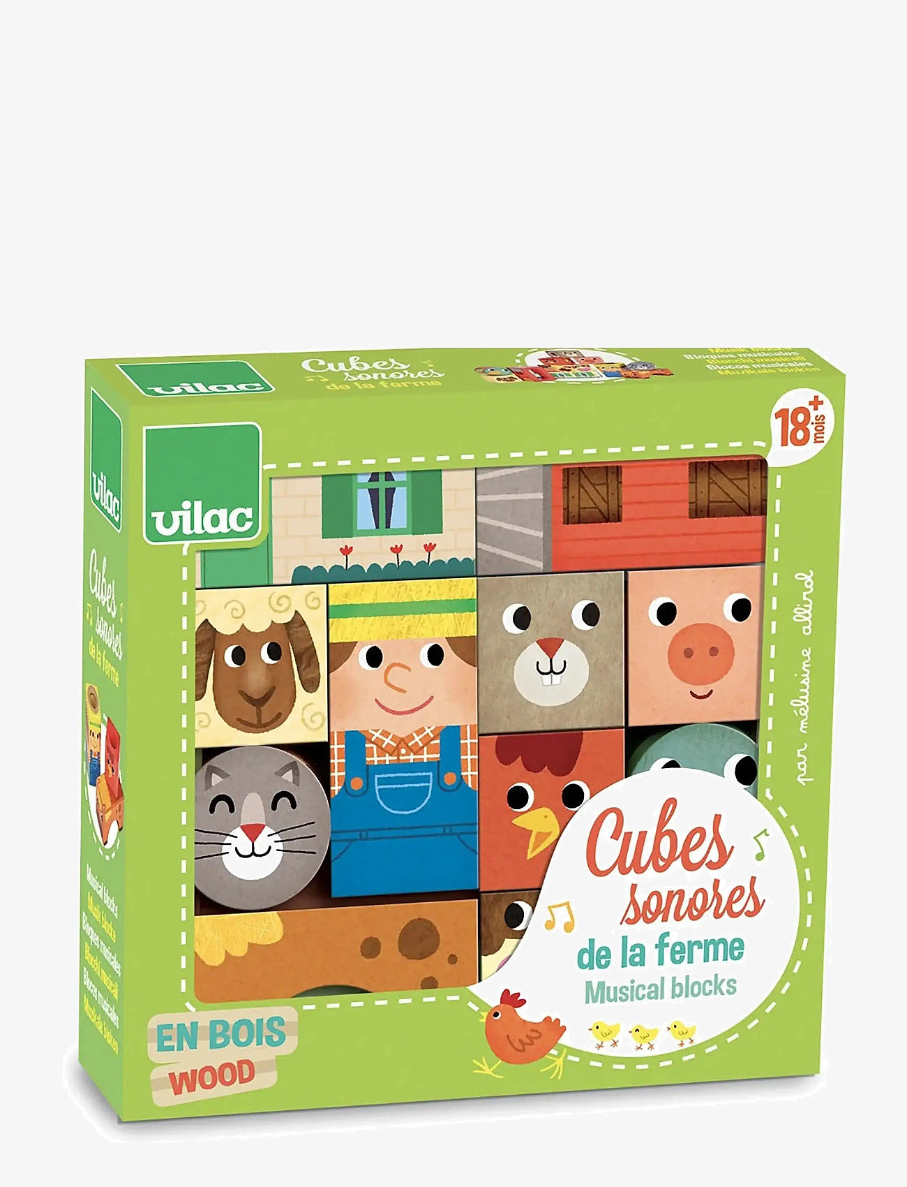 Vilac - Musical Blocks - Farm Animals - stapelbara klossar - multi - 0