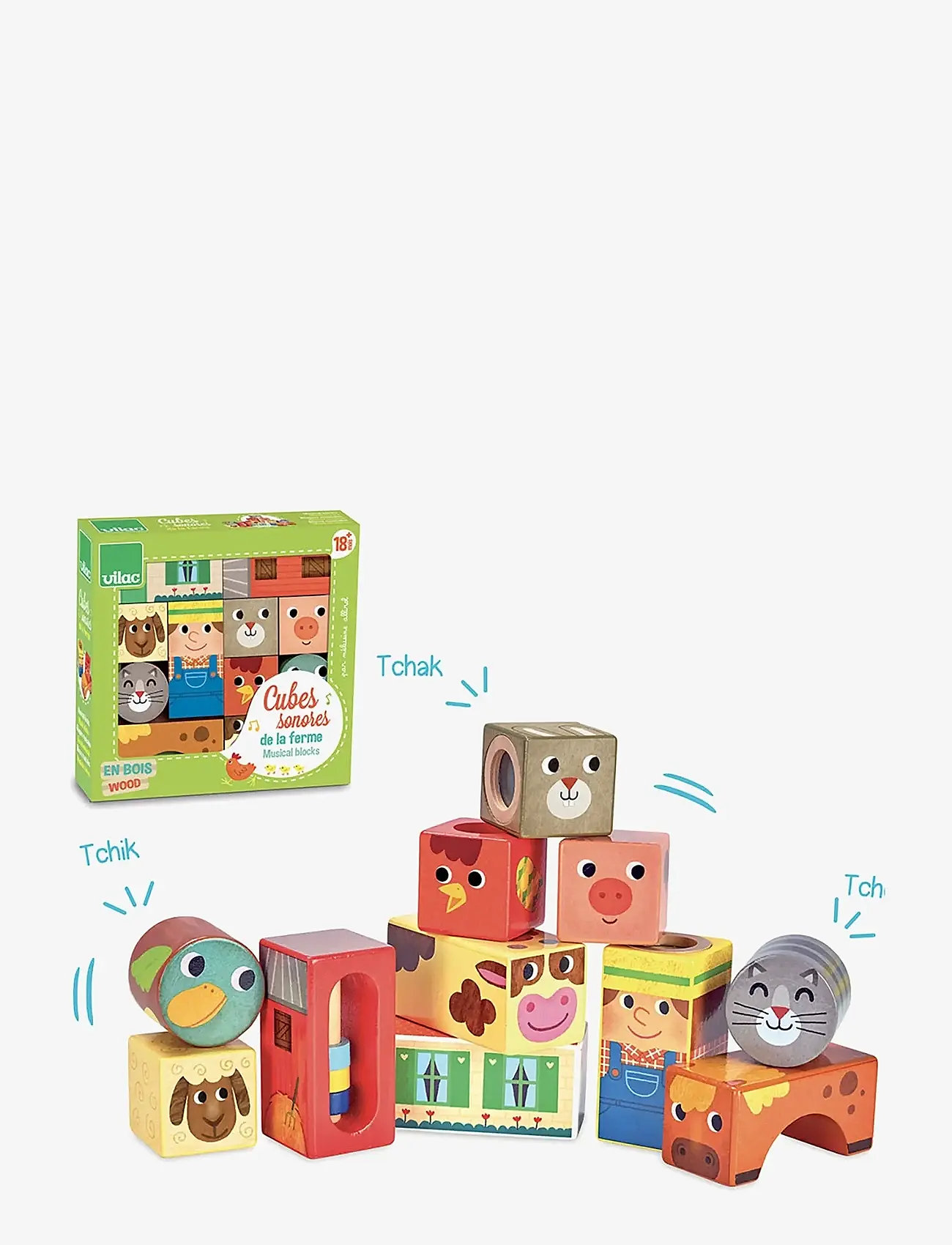 Vilac - Musical Blocks - Farm Animals - stapelbara klossar - multi - 2