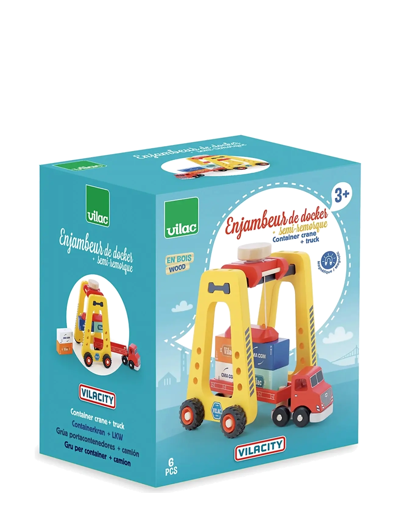 Vilac - Container Crane and Truck - ehitusautod - yellow - 2