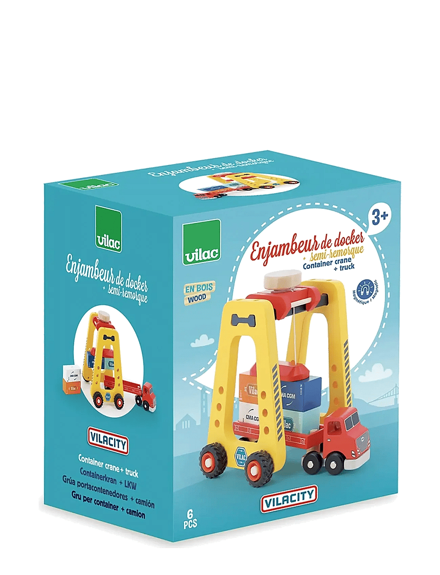 Vilac - Container Crane and Truck - ehitusautod - yellow - 2