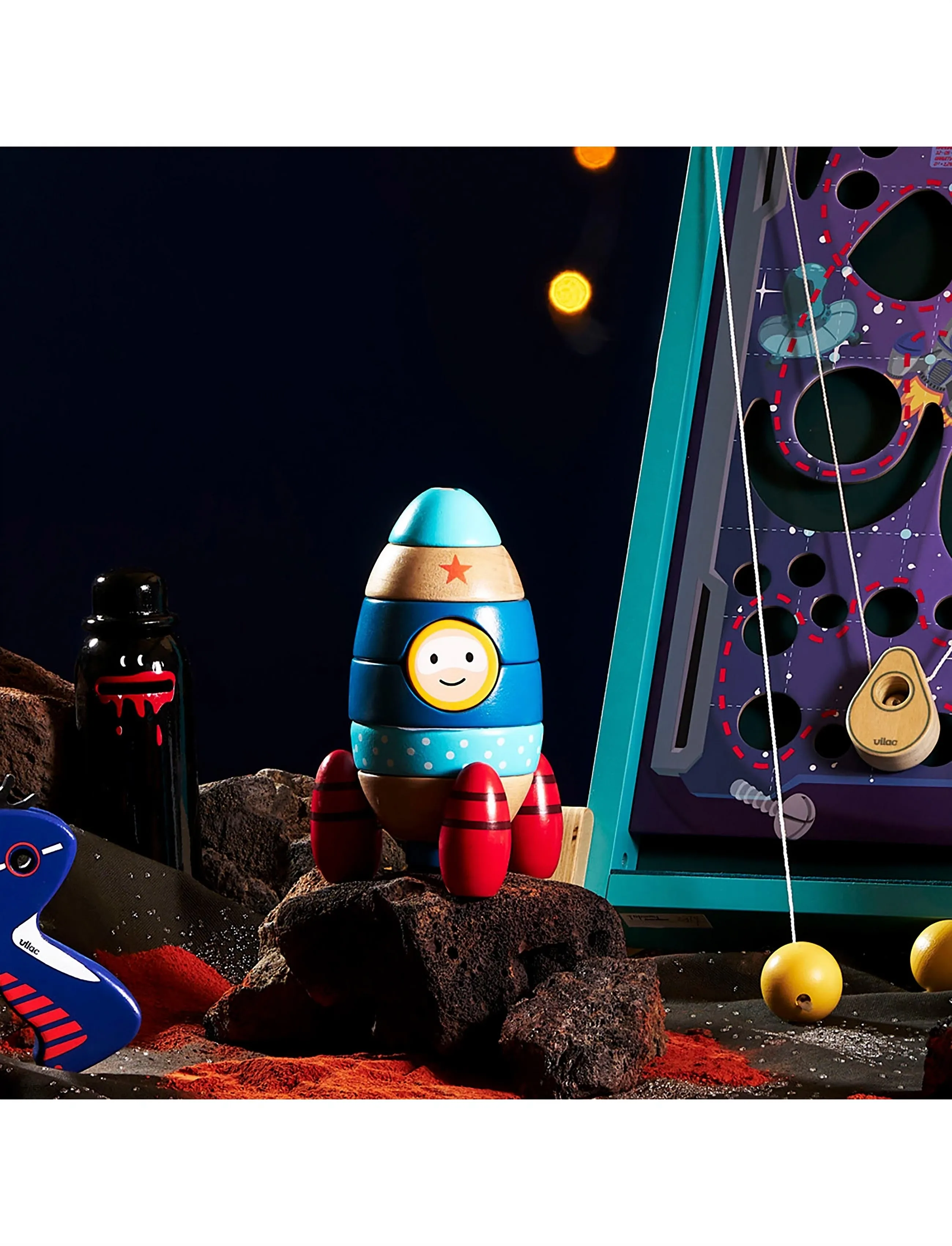 Vilac Stacking Rocketship 9 Pcs, One Size, Educational Spielzeug, Blau - Stackable Blocks, Kinder