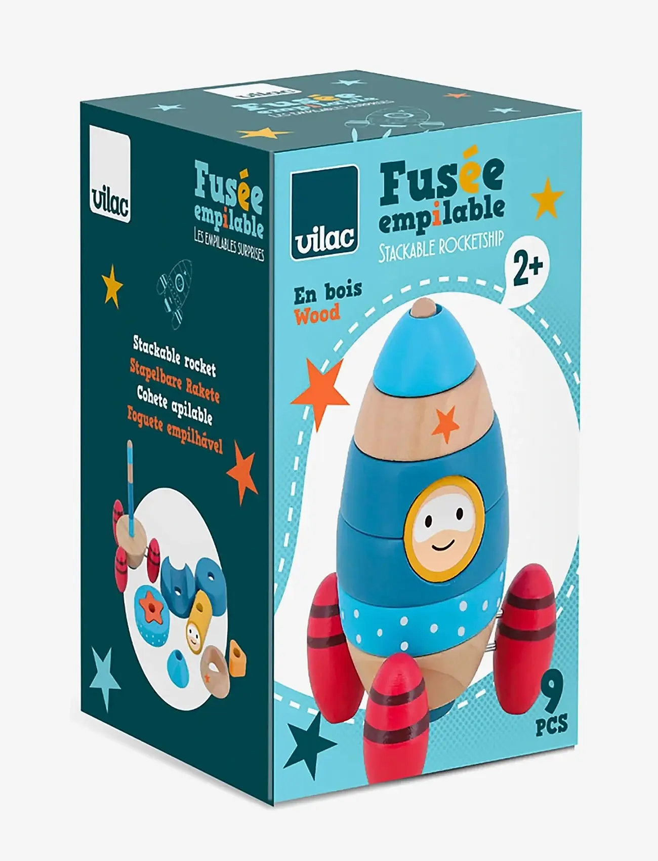 Vilac - Stacking Rocketship 9 pcs - blue - 3