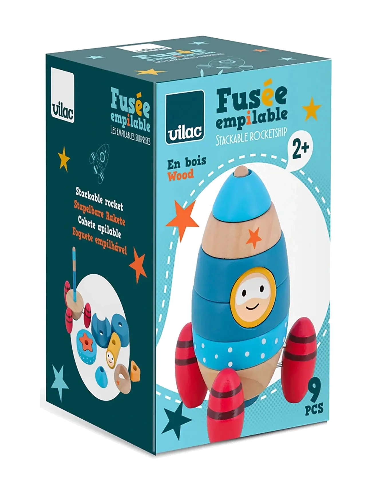 Vilac - Stacking Rocketship 9 pcs - stapelbara klossar - blue - 3