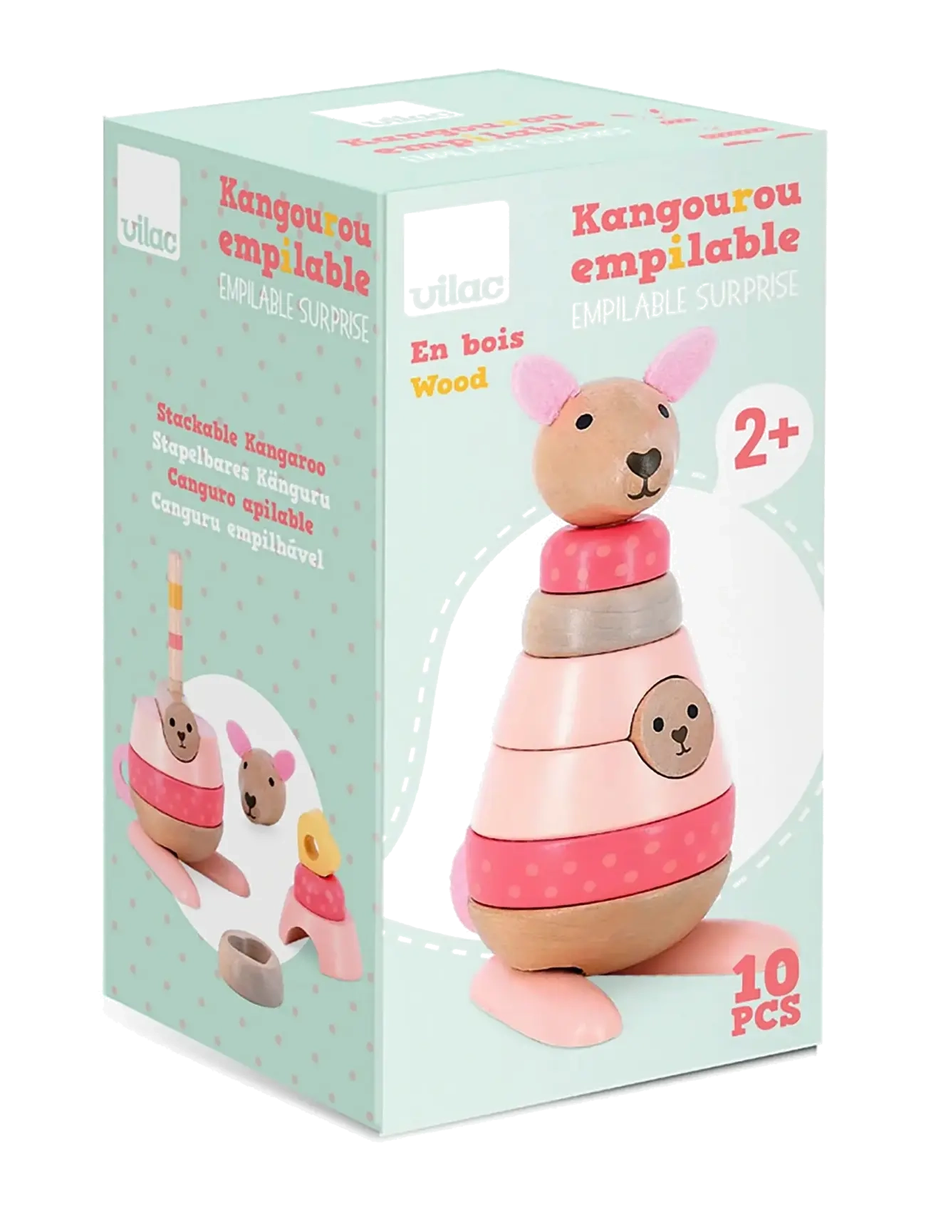 Vilac - Stacking Kangaroo 10 pcs - stapelbare blokk - pink - 4